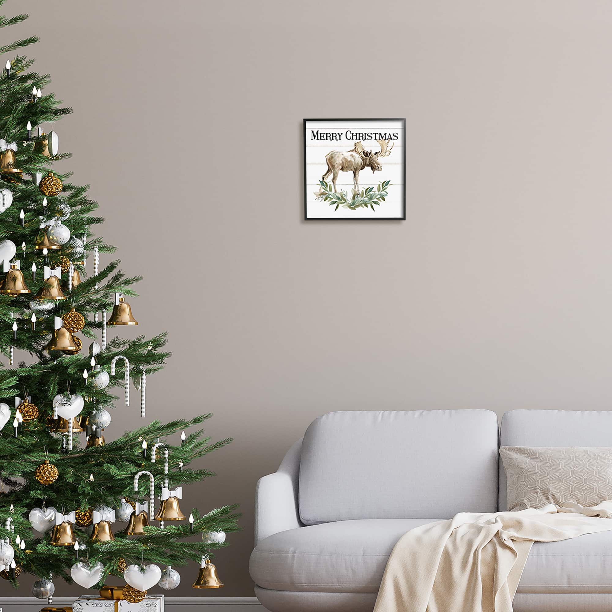 Stupell Industries Merry Christmas Moose Laurel Framed Giclee Art