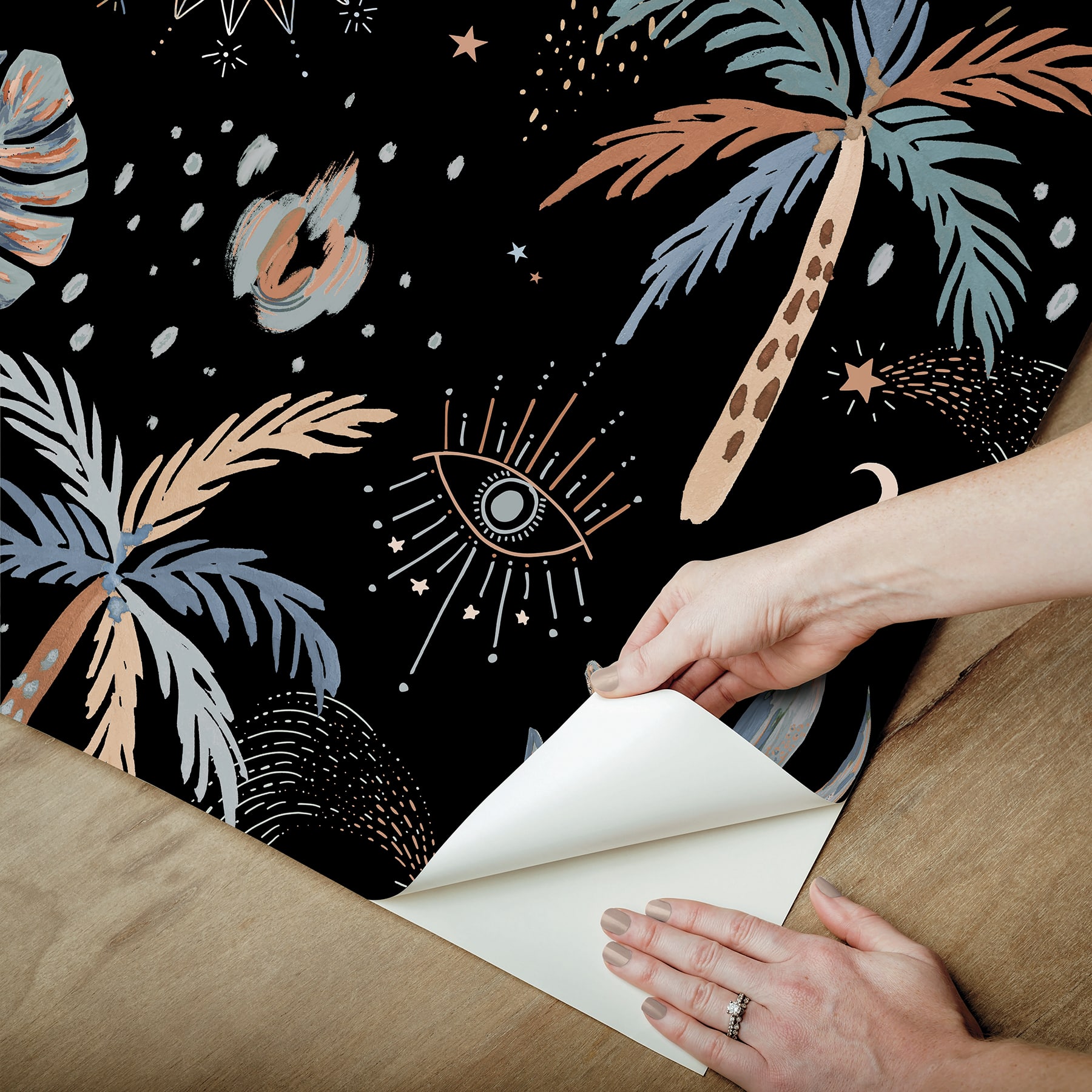 RoomMates Black Nuit Tropicale Peel & Stick Wallpaper