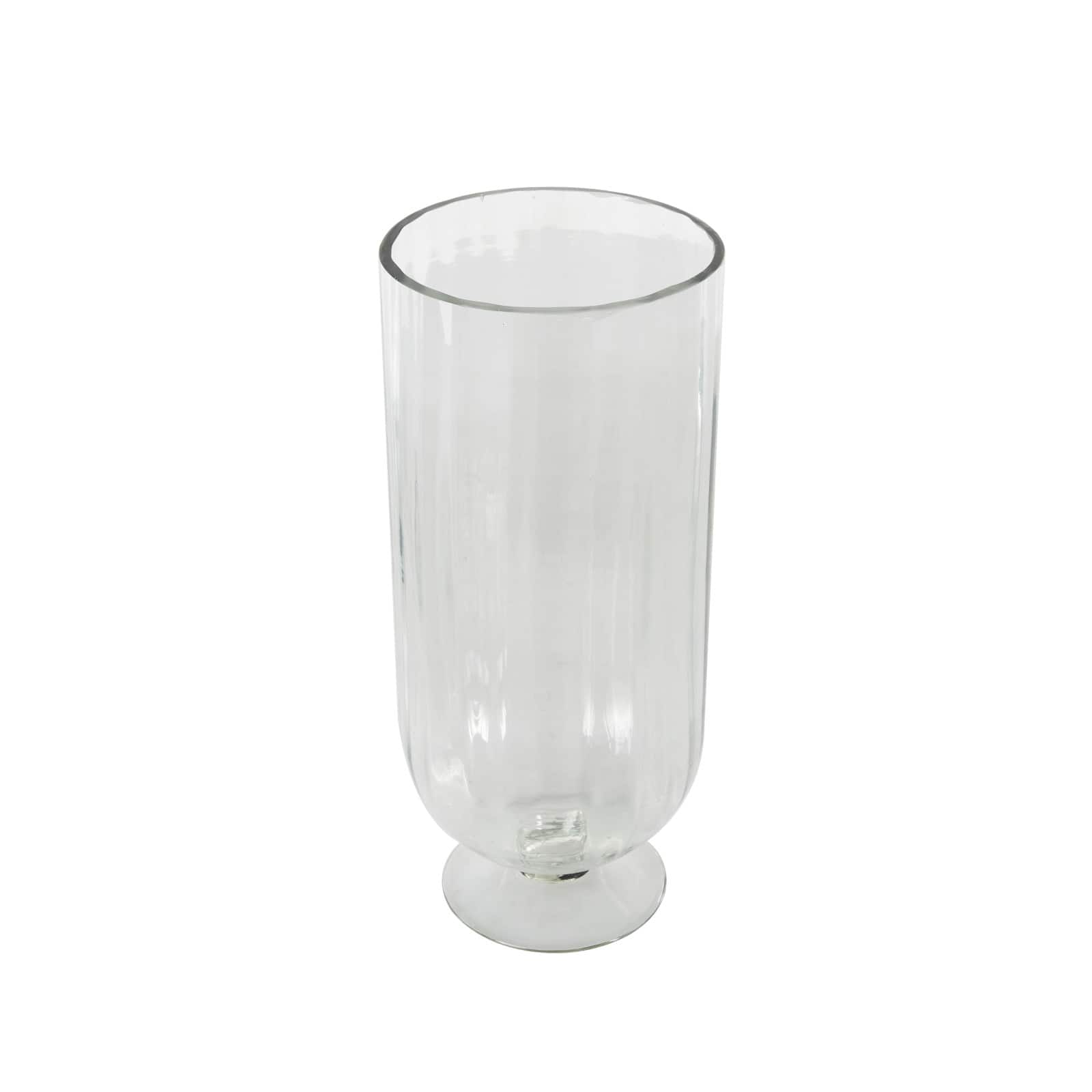 Clear Glass Ribbed Fluted Decorative Candle Holder with Elevated Base
