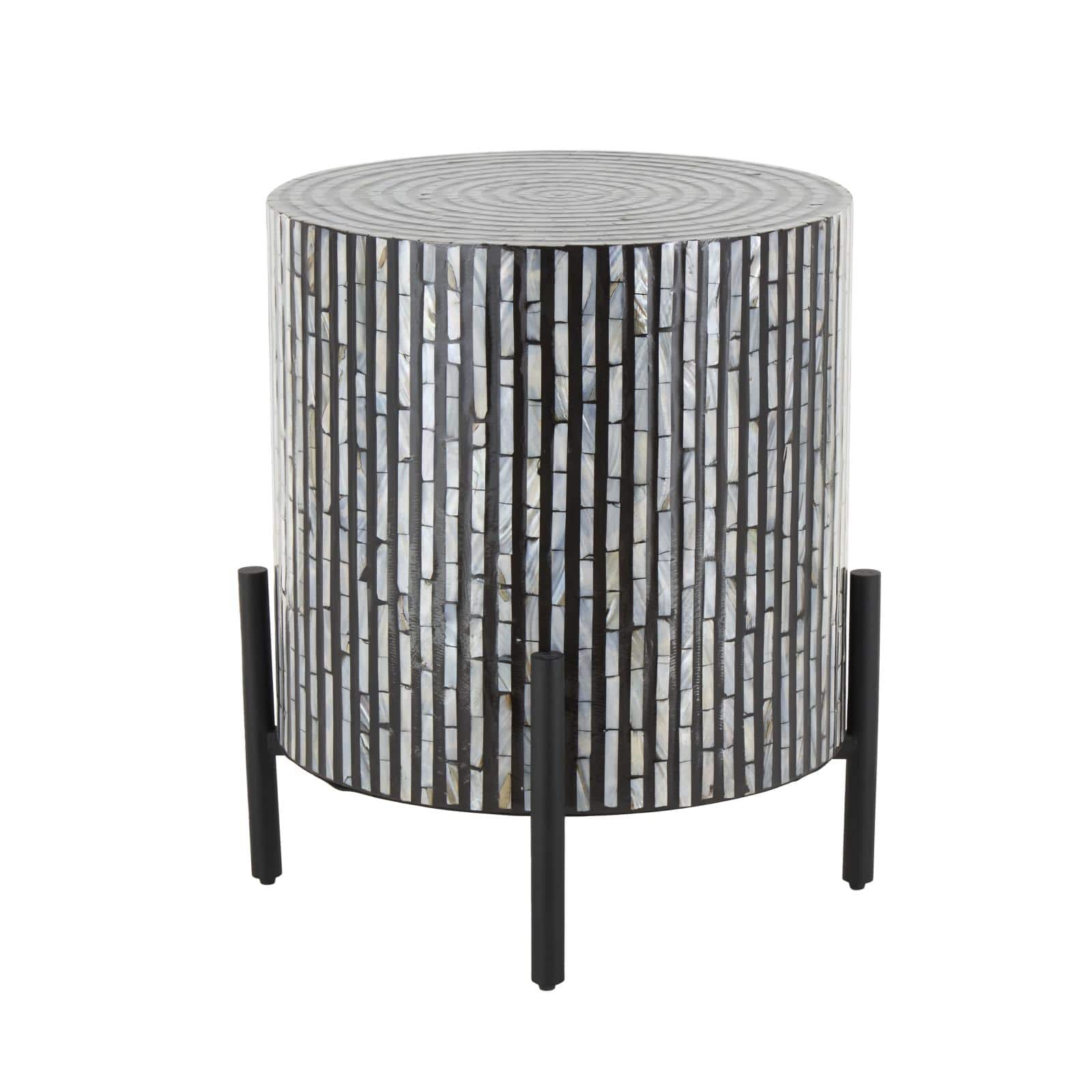 22" Mother of Pearl Shell Accent Table with Black Legs