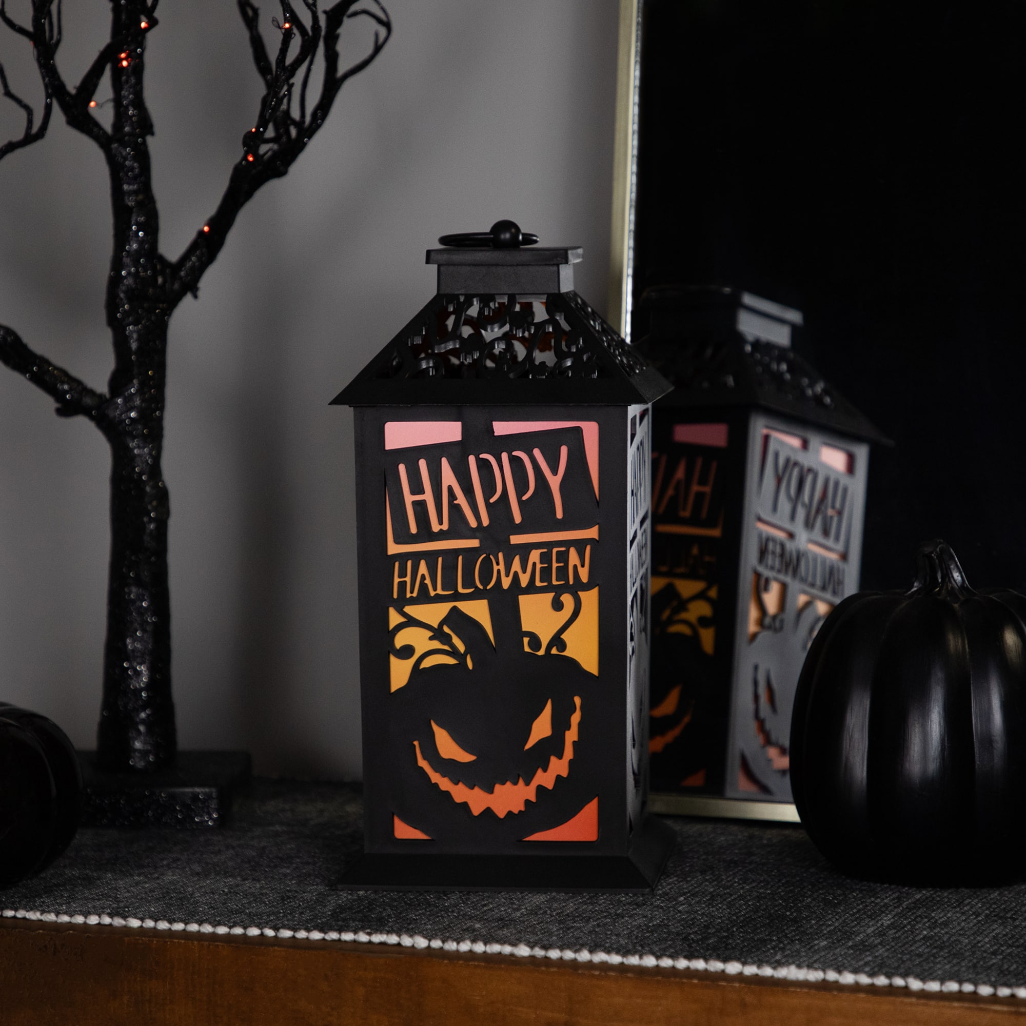 11" Black Happy Halloween Jack-o'-Lanterns LED Candle