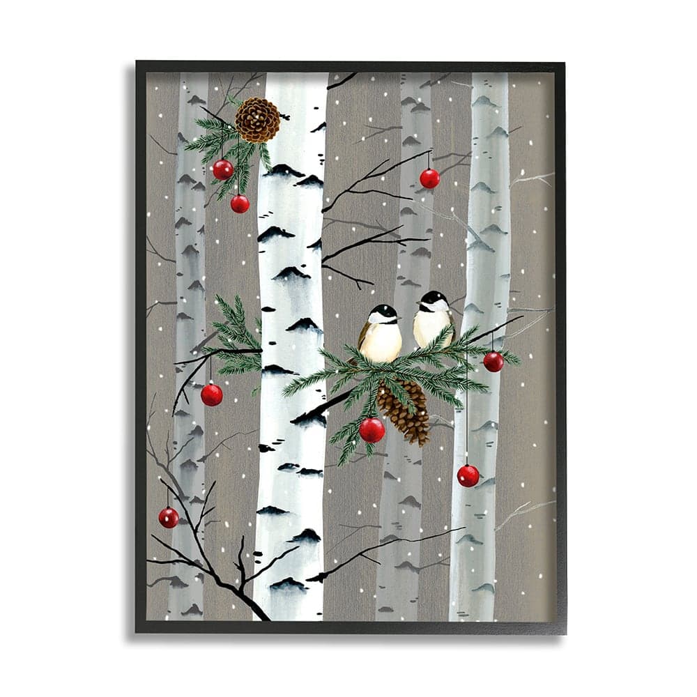 Stupell Industries Birds and Holiday Ornaments Birch Tree Forest  Framed Wall Art
