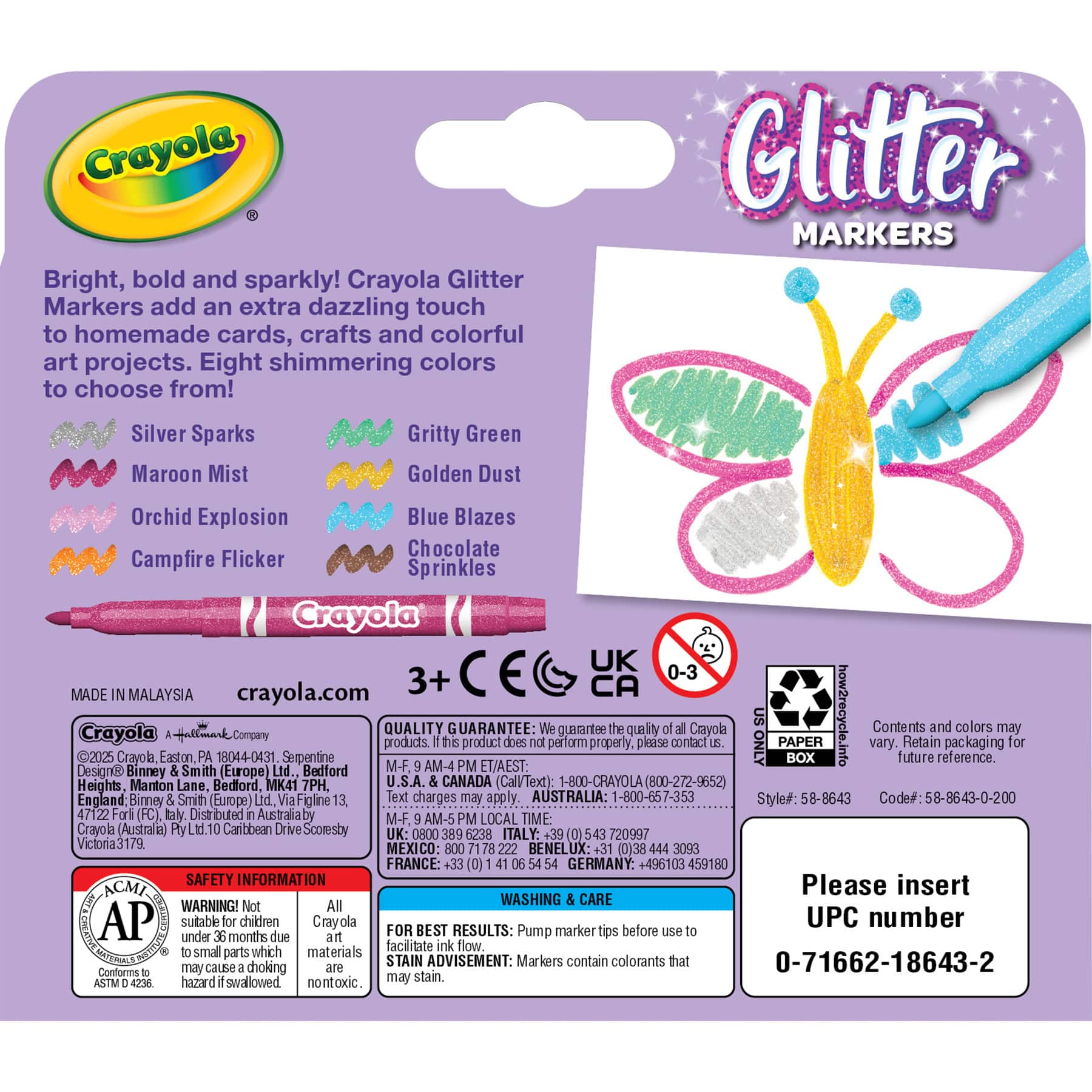 Crayola® Glitter Markers, 3 Packs of 8