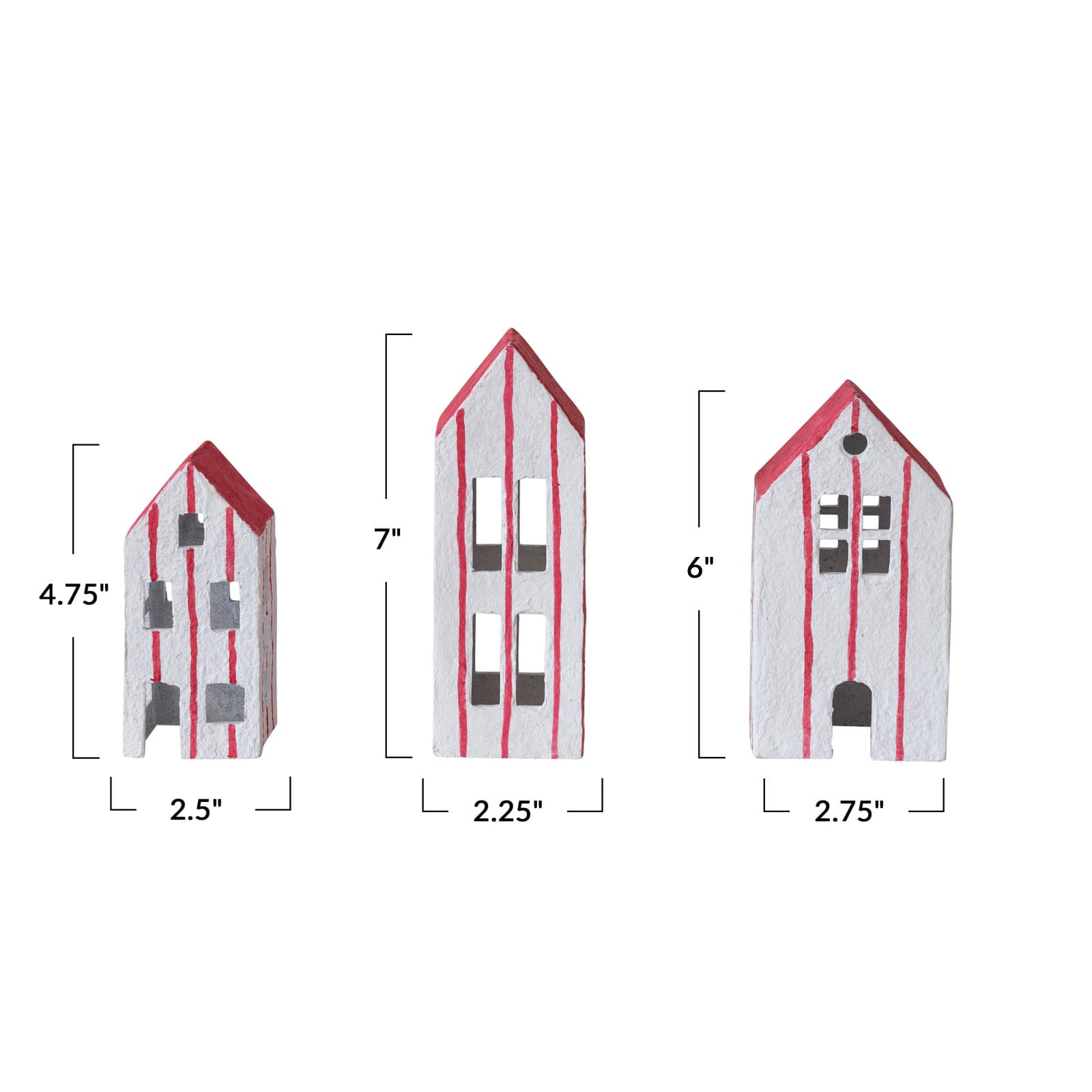 Hello Honey® White & Red Hand-Painted Paper Mache House Set