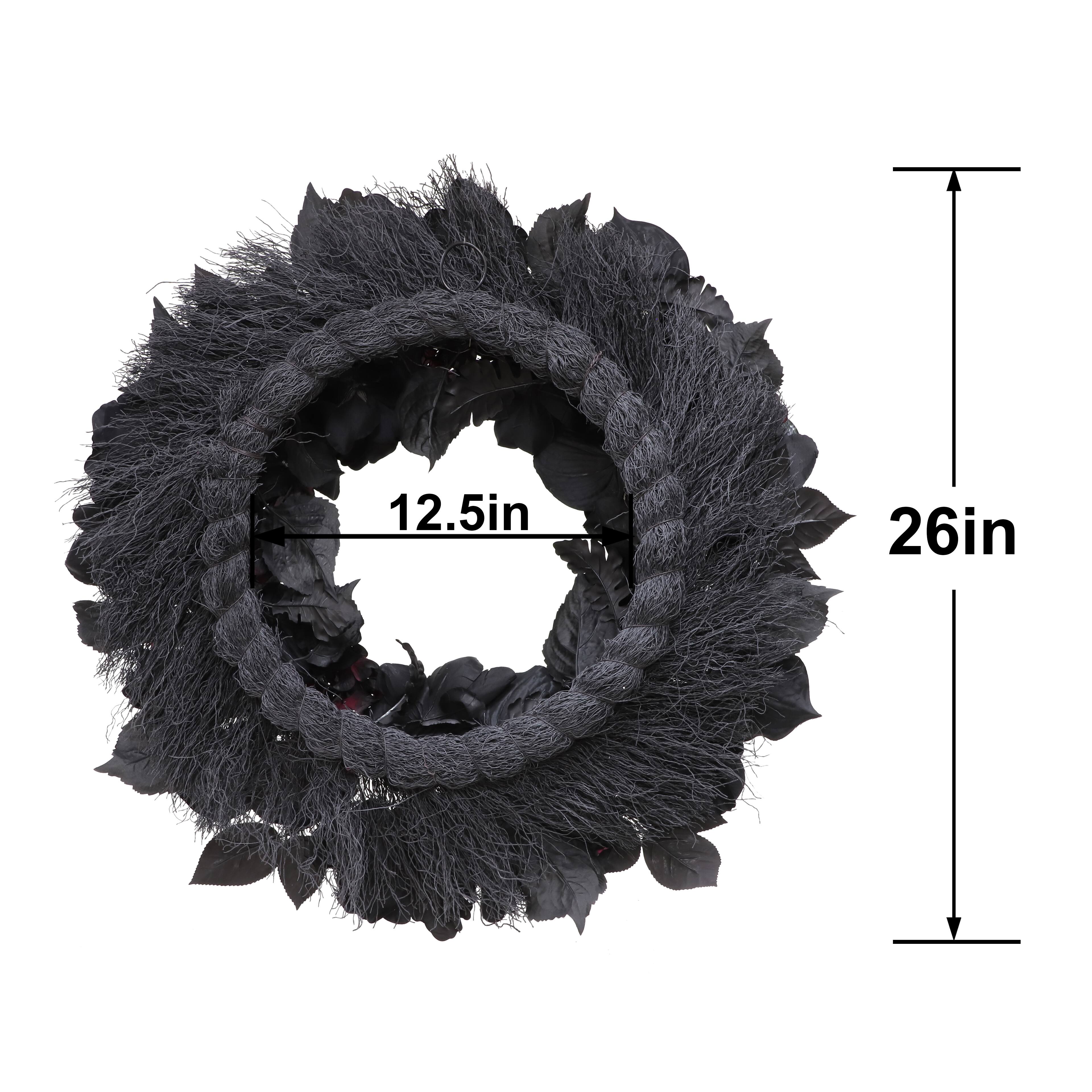 26" Black Rose, Skull Flower & Moth Wreath by Ashland®