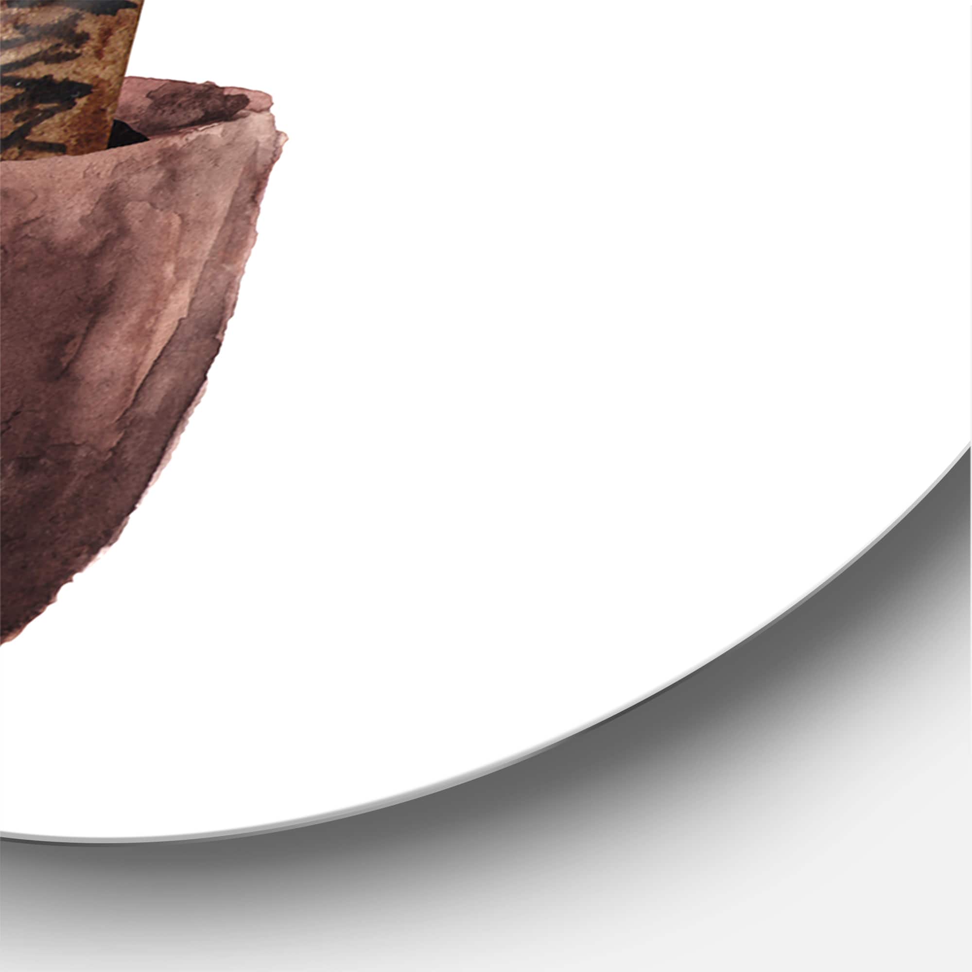 Designart - Yucca Tree In The Ceramic Flower Pot - Traditional Metal Circle Wall Art