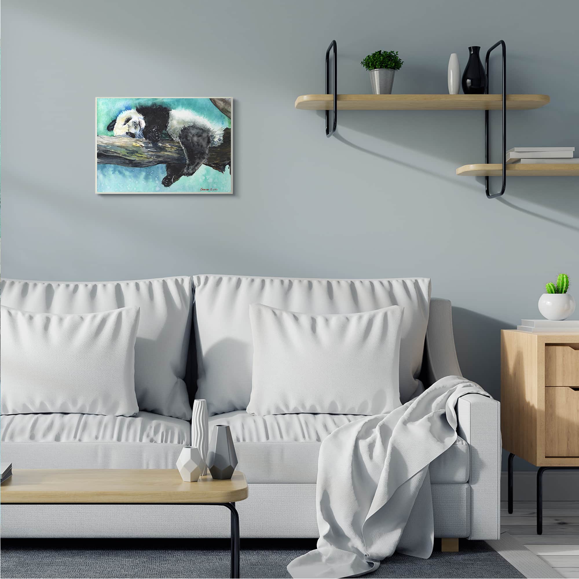 Stupell Industries Sleepy Baby Panda in Tree over Vibrant Blue Wall Plaque