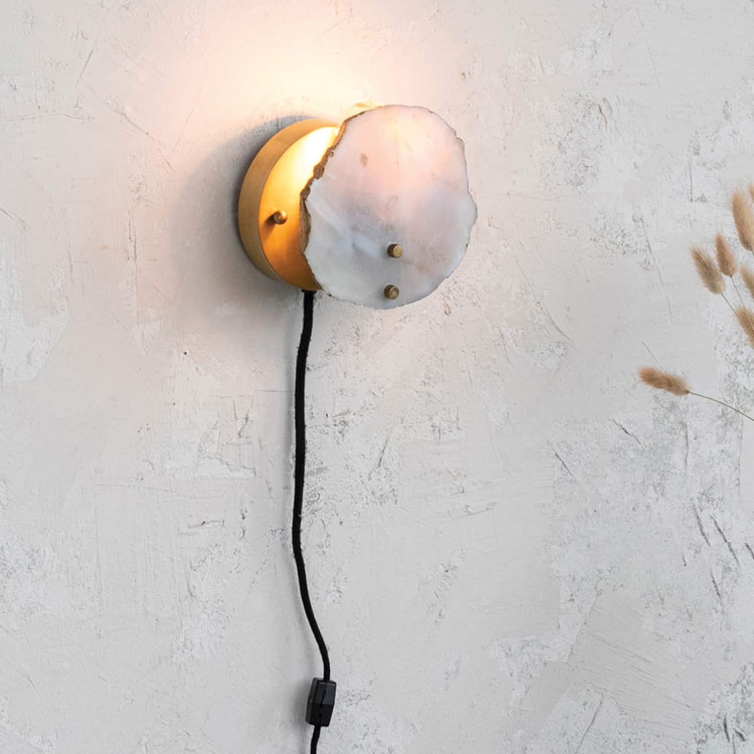 Hello Honey® 6" Natural & Brass Finish Agate & Metal Wall Lamp