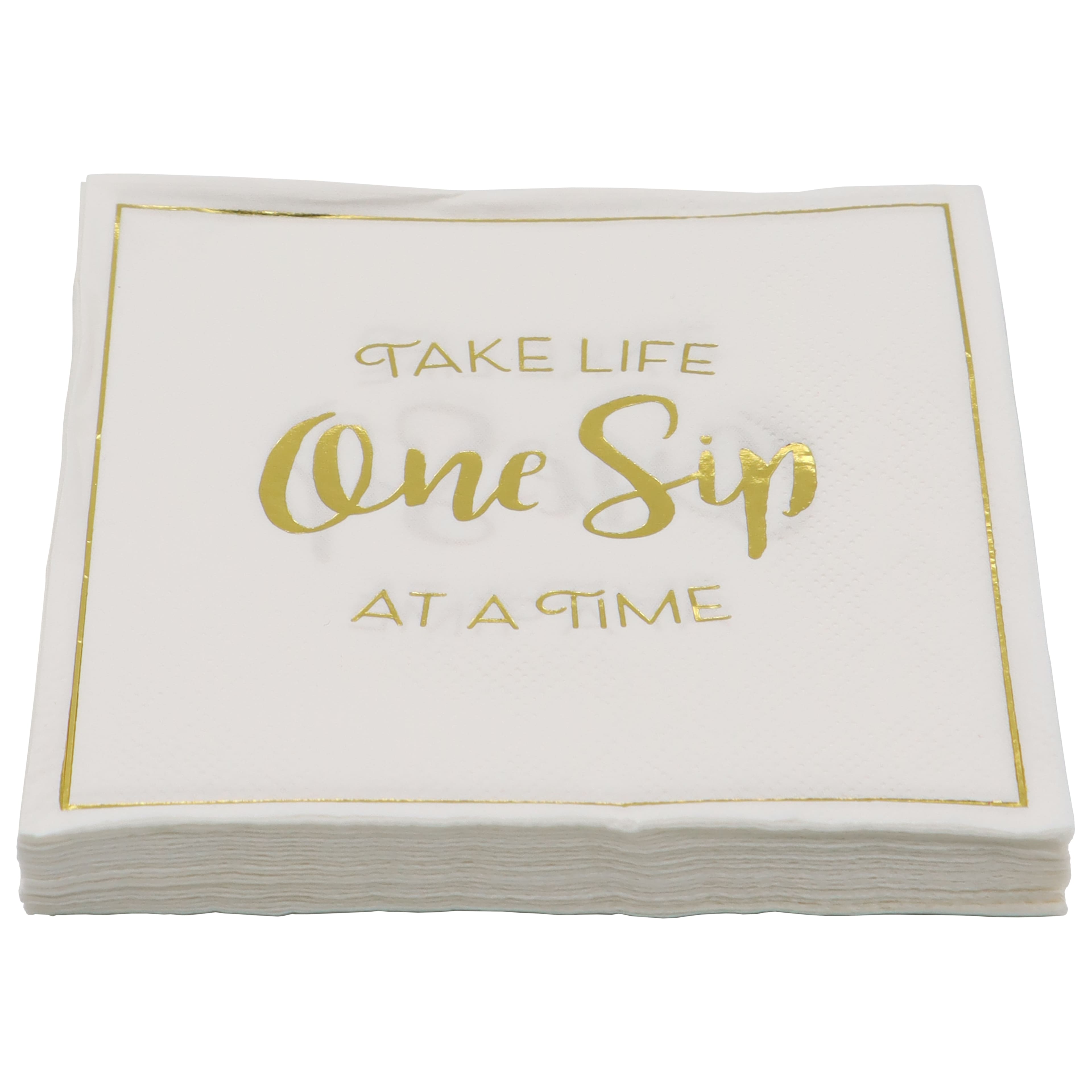 24 Packs: 20 ct. (480 total) Gold & White One Sip Life Beverage Napkins by Celebrate It™