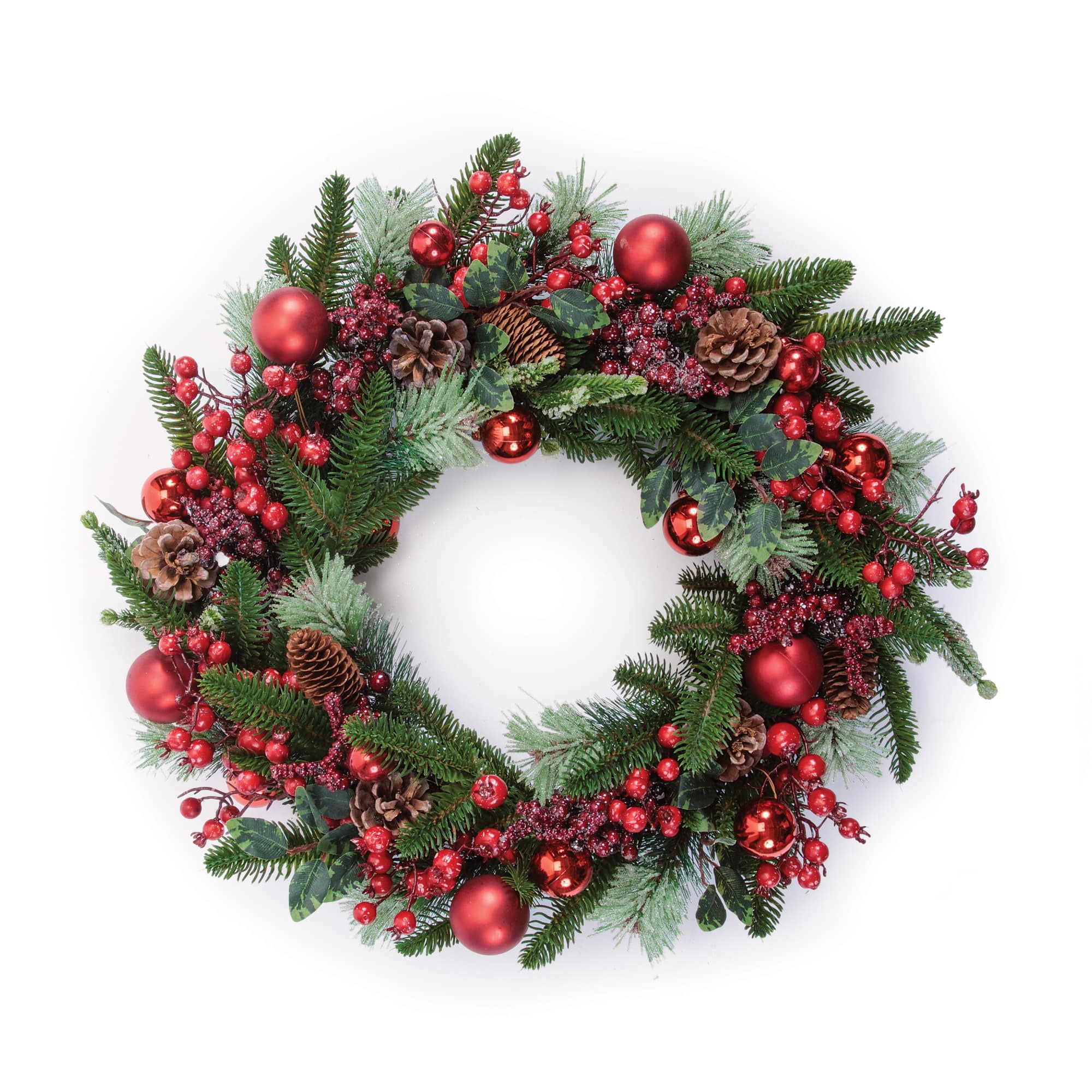 Melrose 21.75" Pinecone & Berry Pine with Ornaments Wreath