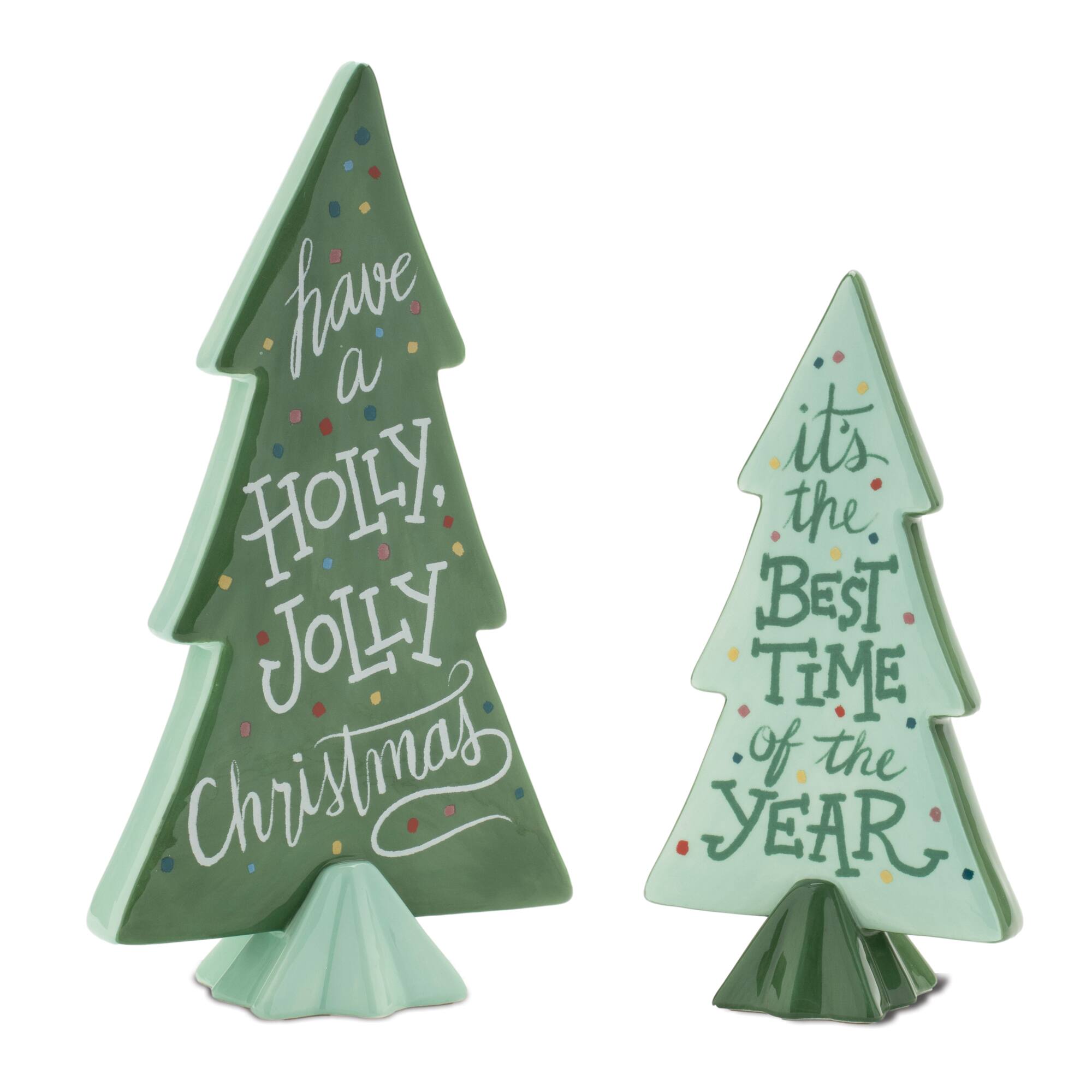 Green Ceramic Christmas Pine Tree Sentiment Set, 2 ct. 