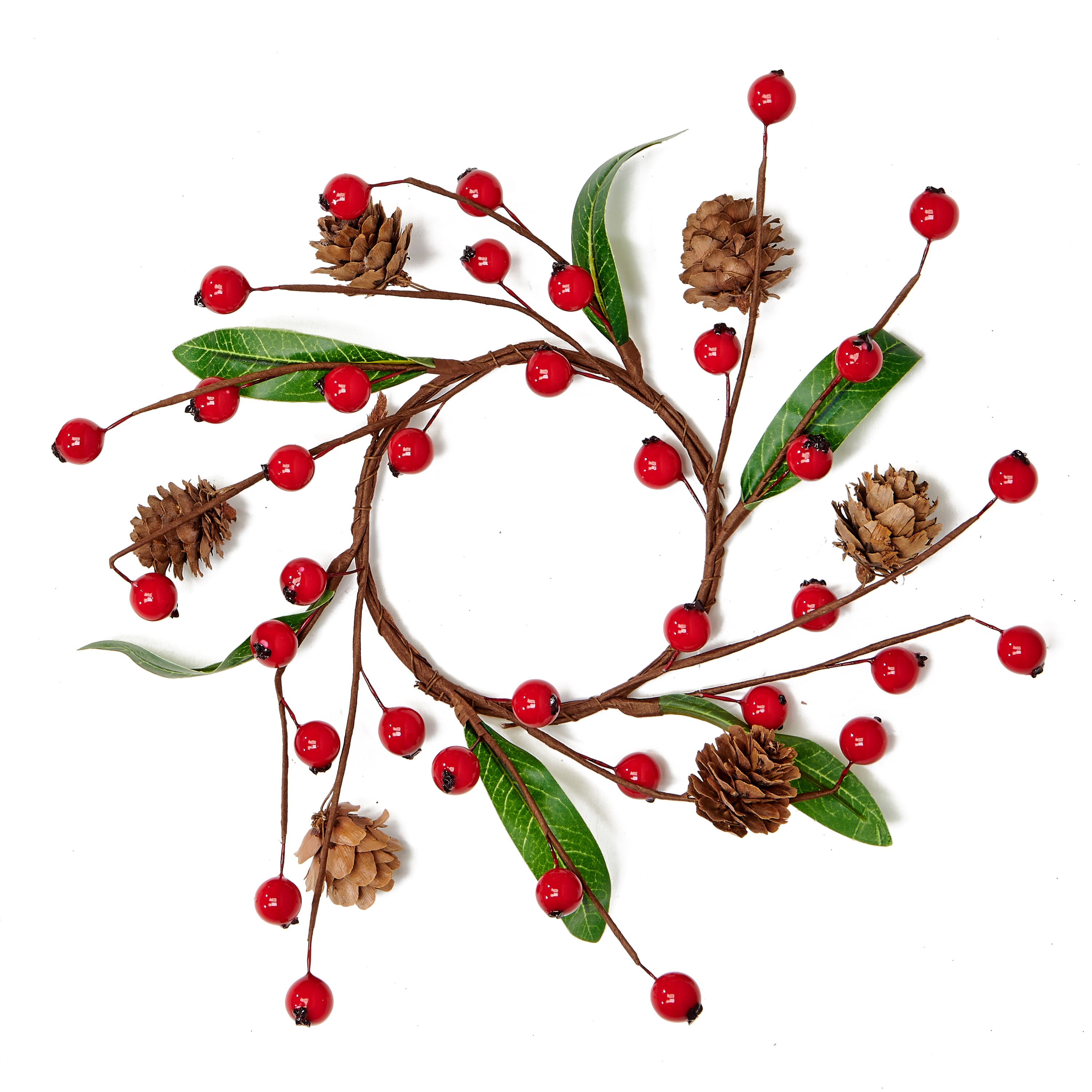 3.5" Red Berries, Pinecones & Leaves Pillar Christmas Candle Rings, 4ct.
