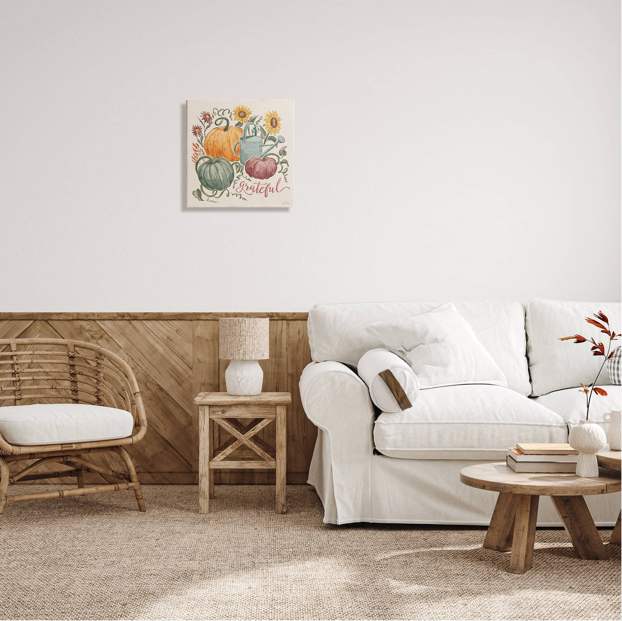 Stupell Industries Grateful Floral Fall Pumpkins Canvas Wall Art