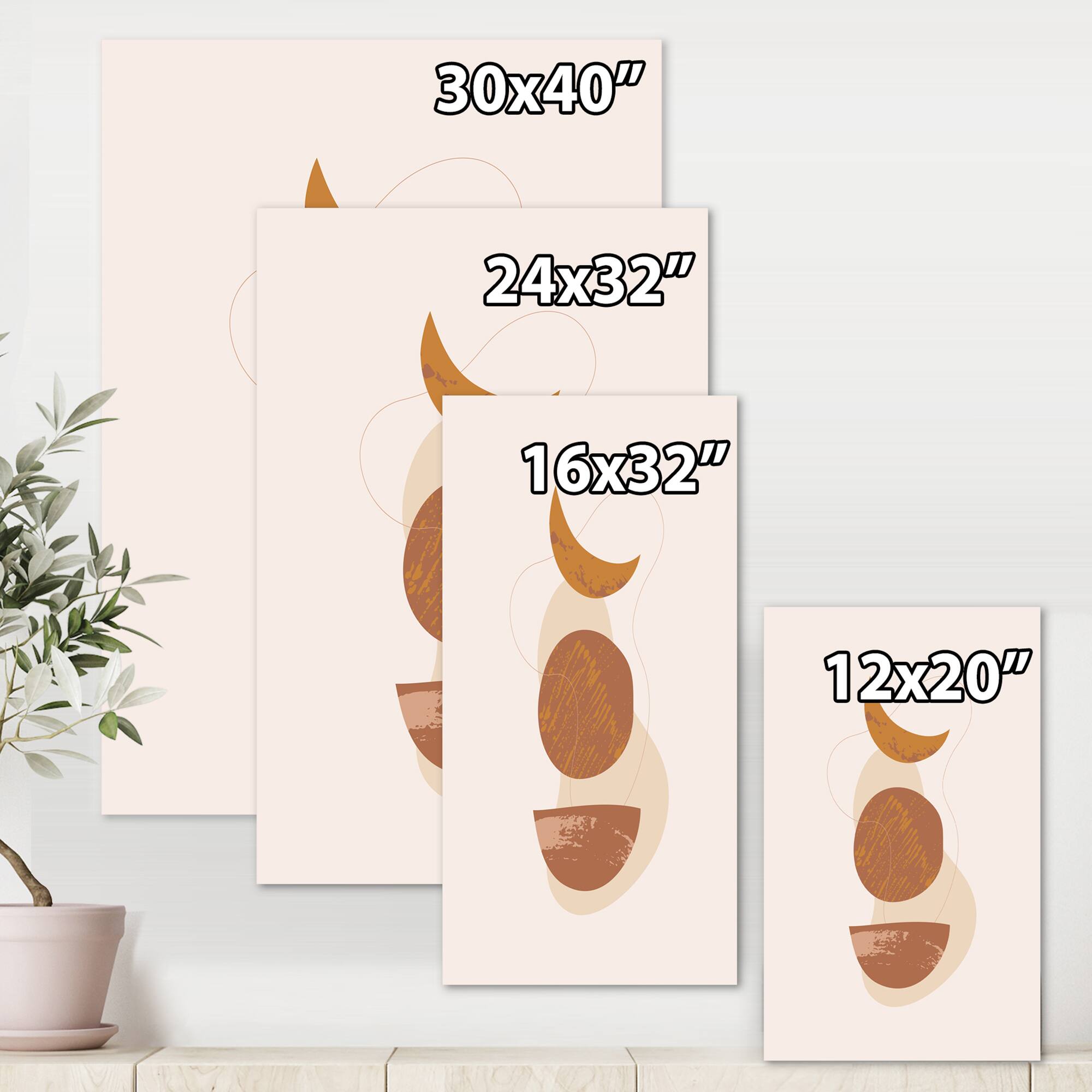 Designart - Moon and Sun Shapes In Retro Terracotta Tones I - Modern Canvas Wall Art Print