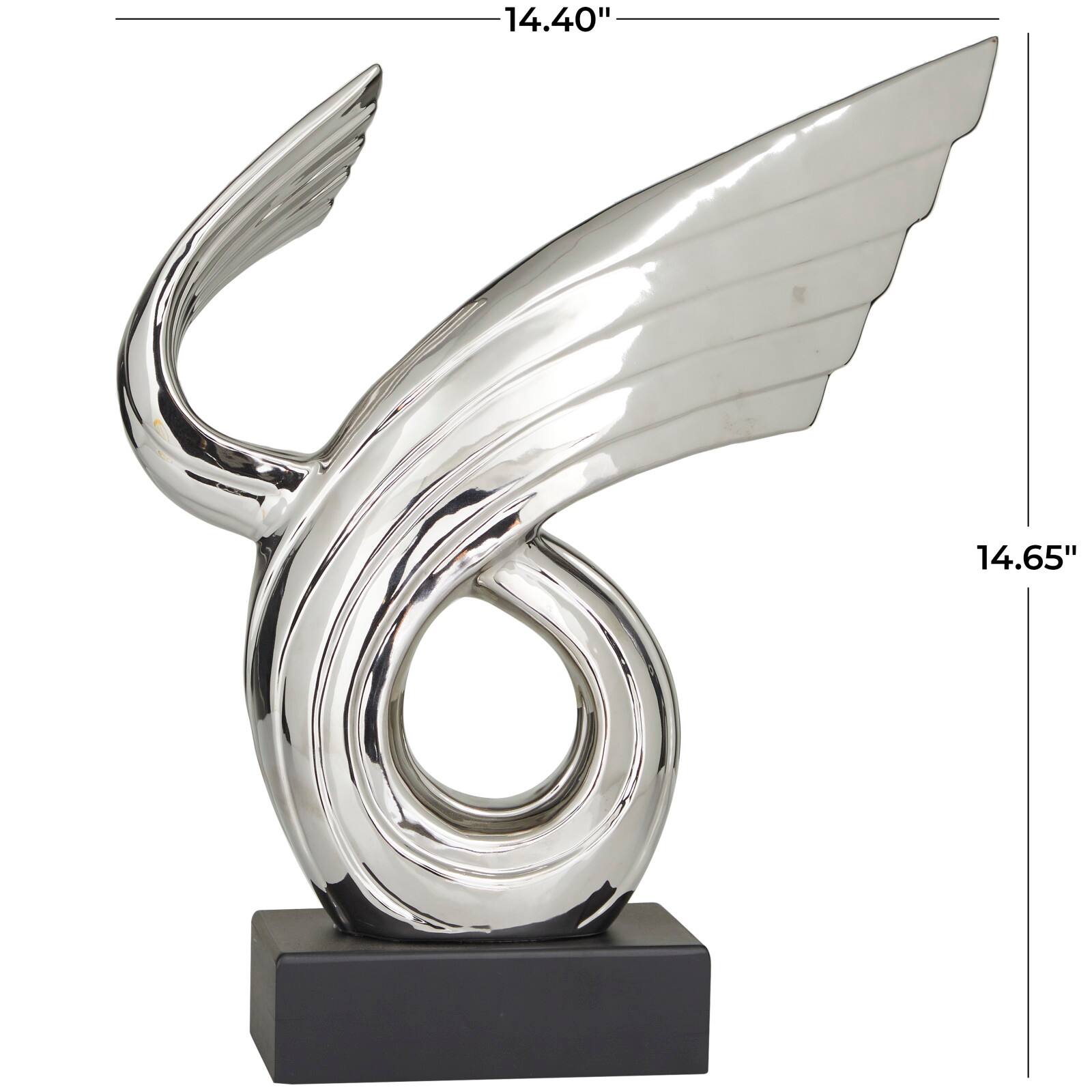 15" Porcelain Wing Abstract Sculpture with Black Base