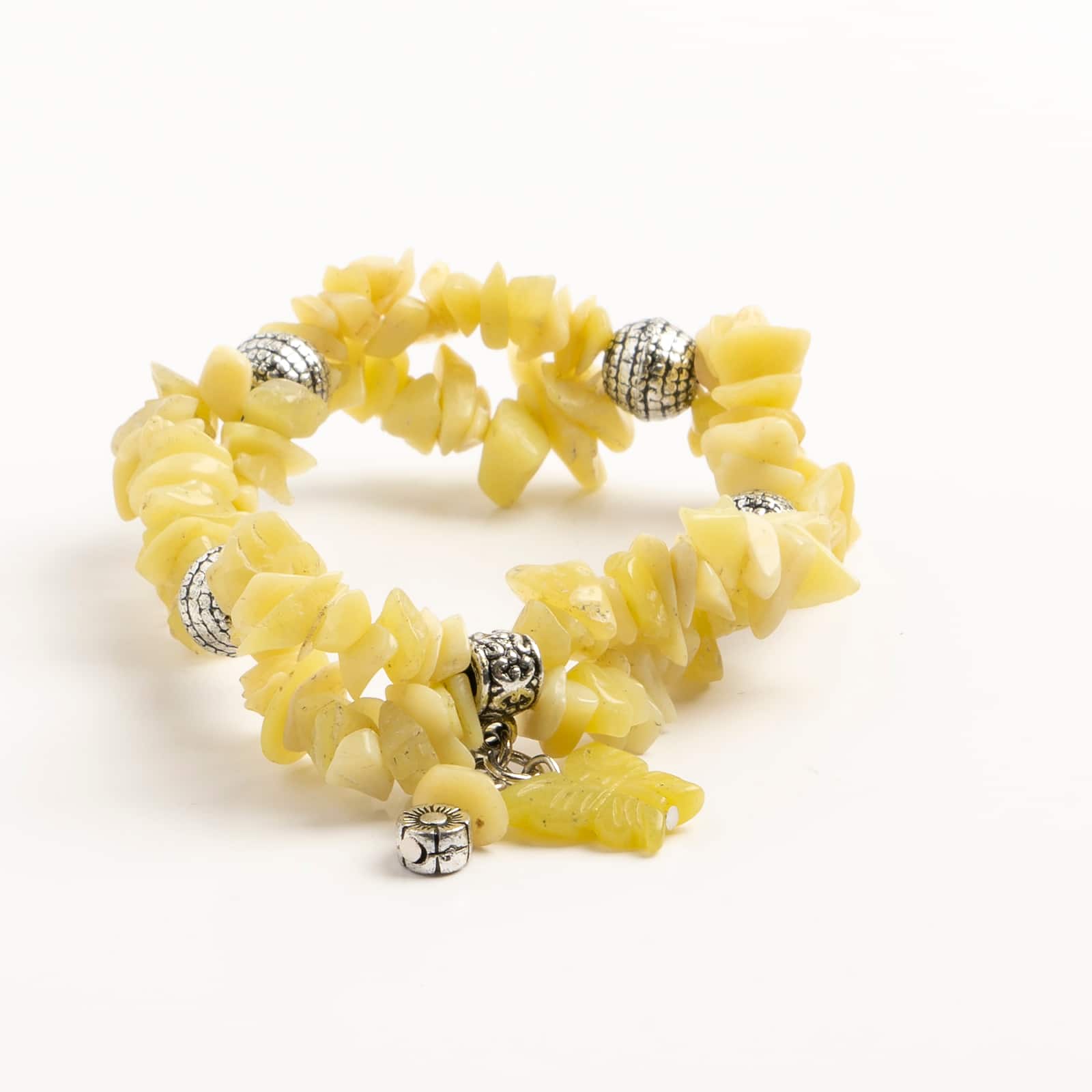 John Bead New Jade Green Natural Stone 2-Strand Bracelet with Butterfly Charm