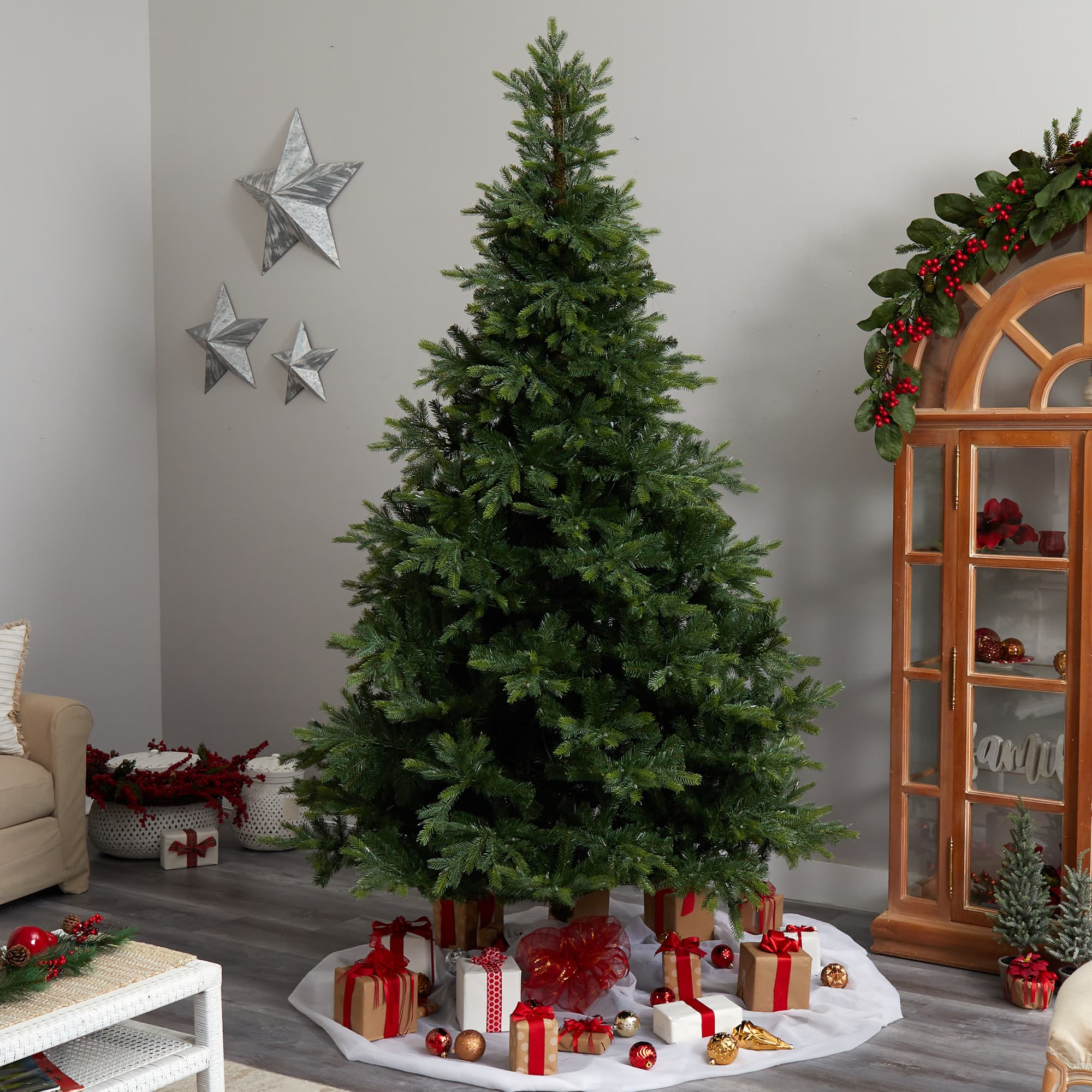 9ft. Pre-Lit North Carolina Spruce Artificial Christmas Tree, Clear LED Lights