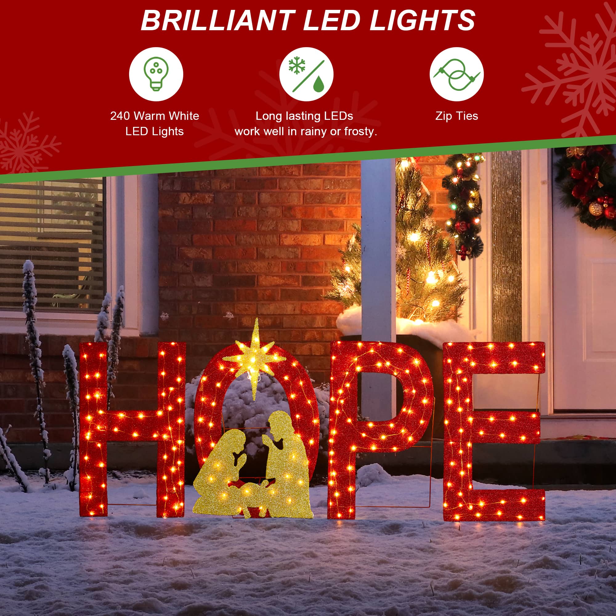 Glitzhome® 80.75"L Lighted Christmas 2D Fabric Nativity HOPE Outdoor Decor Set