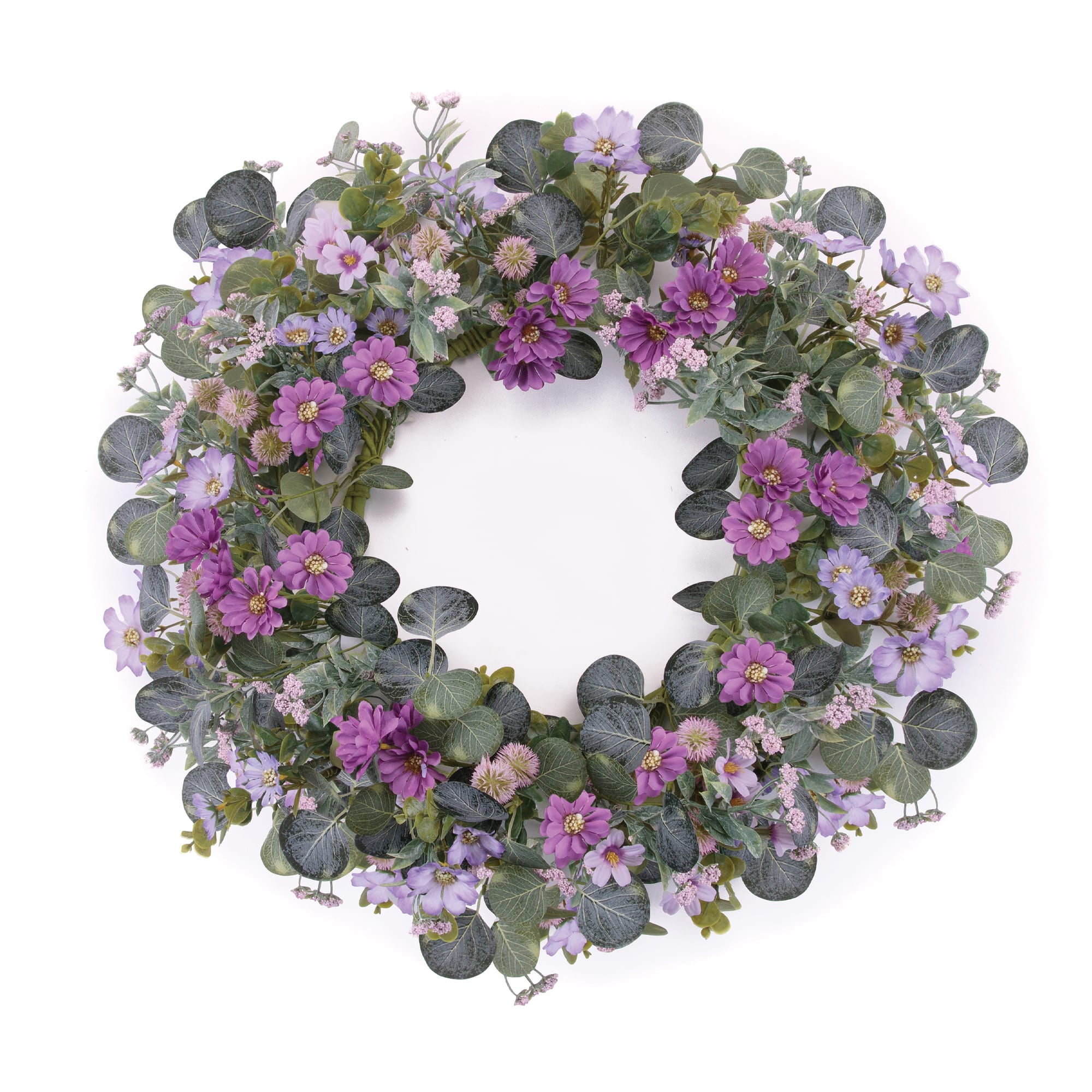 22" Mixed Daisy & Thistle Floral Wreath