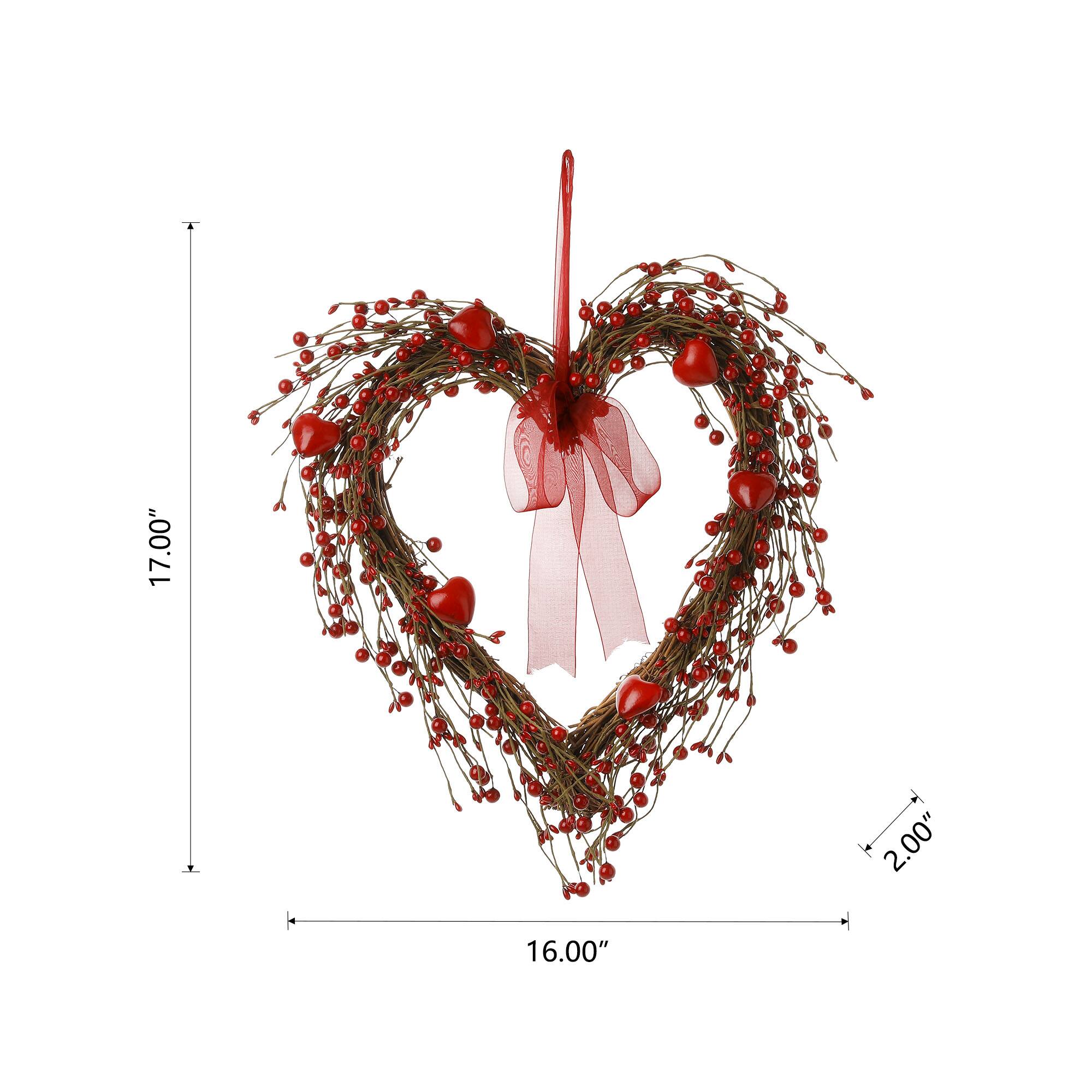 Glitzhome® 17" Lighted Valentine's Berry Heart Wreath
