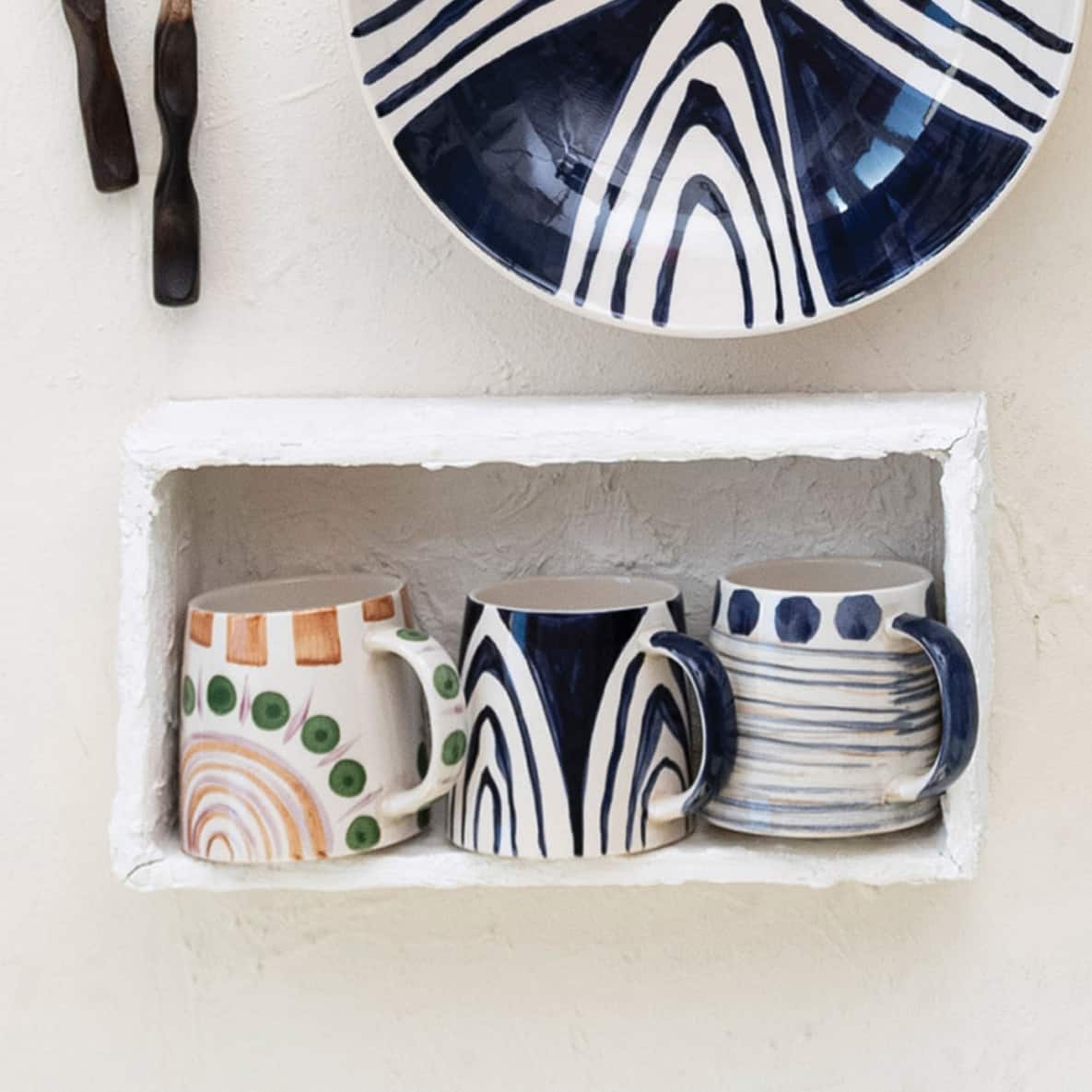 Hello Honey® 4.25" Geometric Print Stoneware Mug Set
