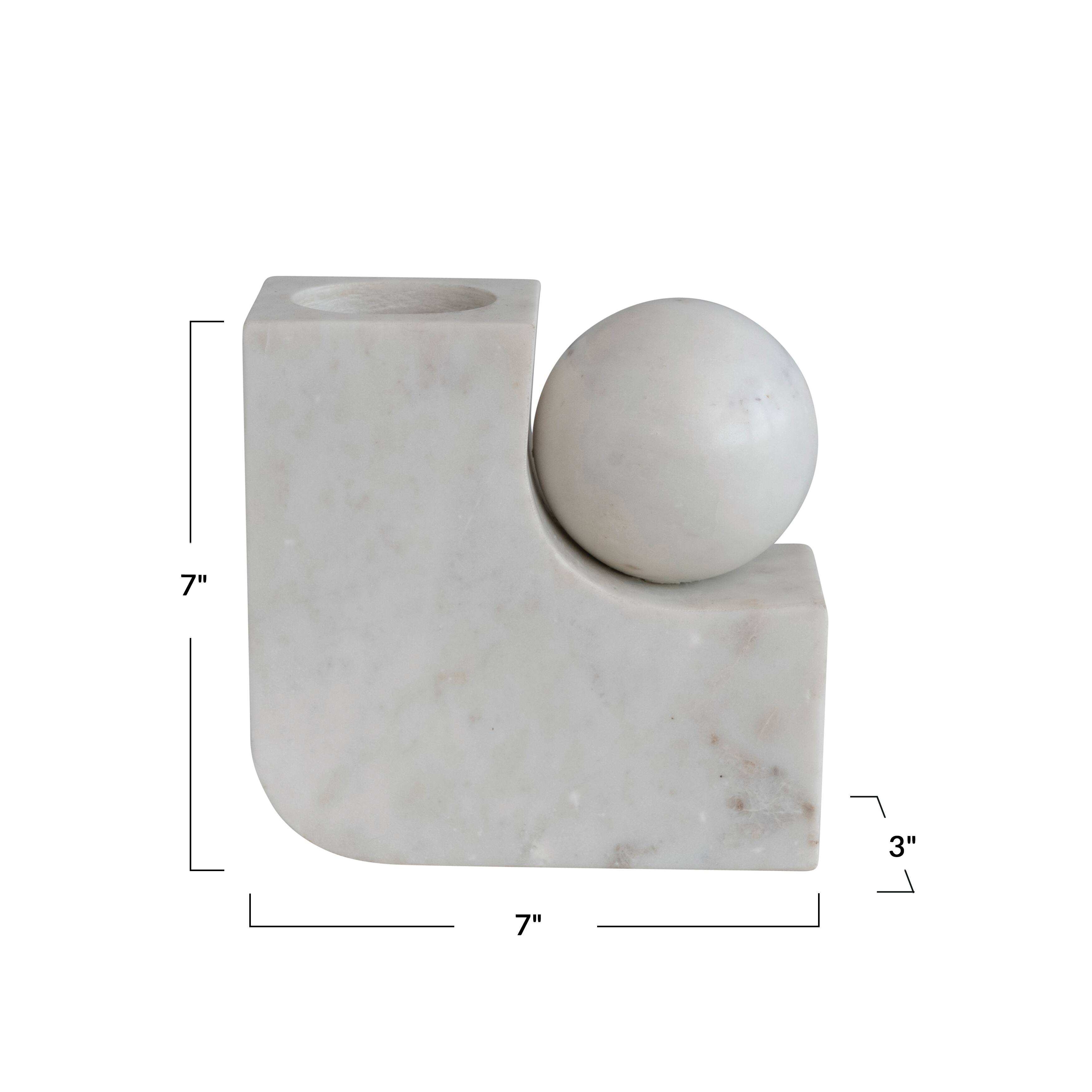 Hello Honey® 7" White Modern Marble Pillar & Taper Candle Holder Vase with Ball