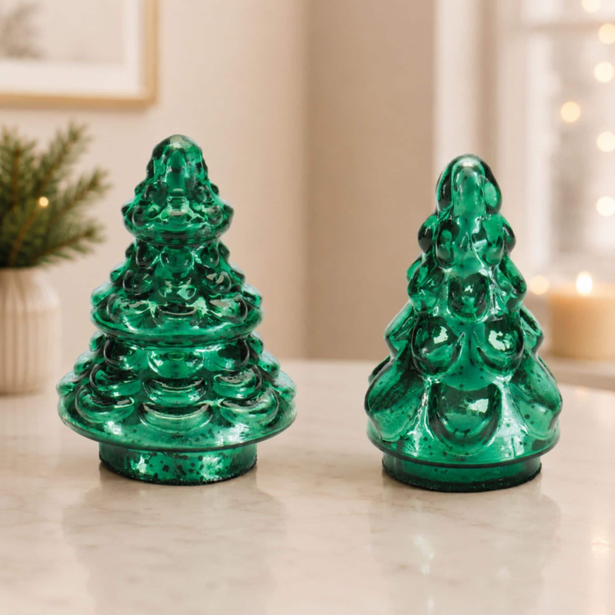 Mercury 4" Green Glass Christmas Tree Set