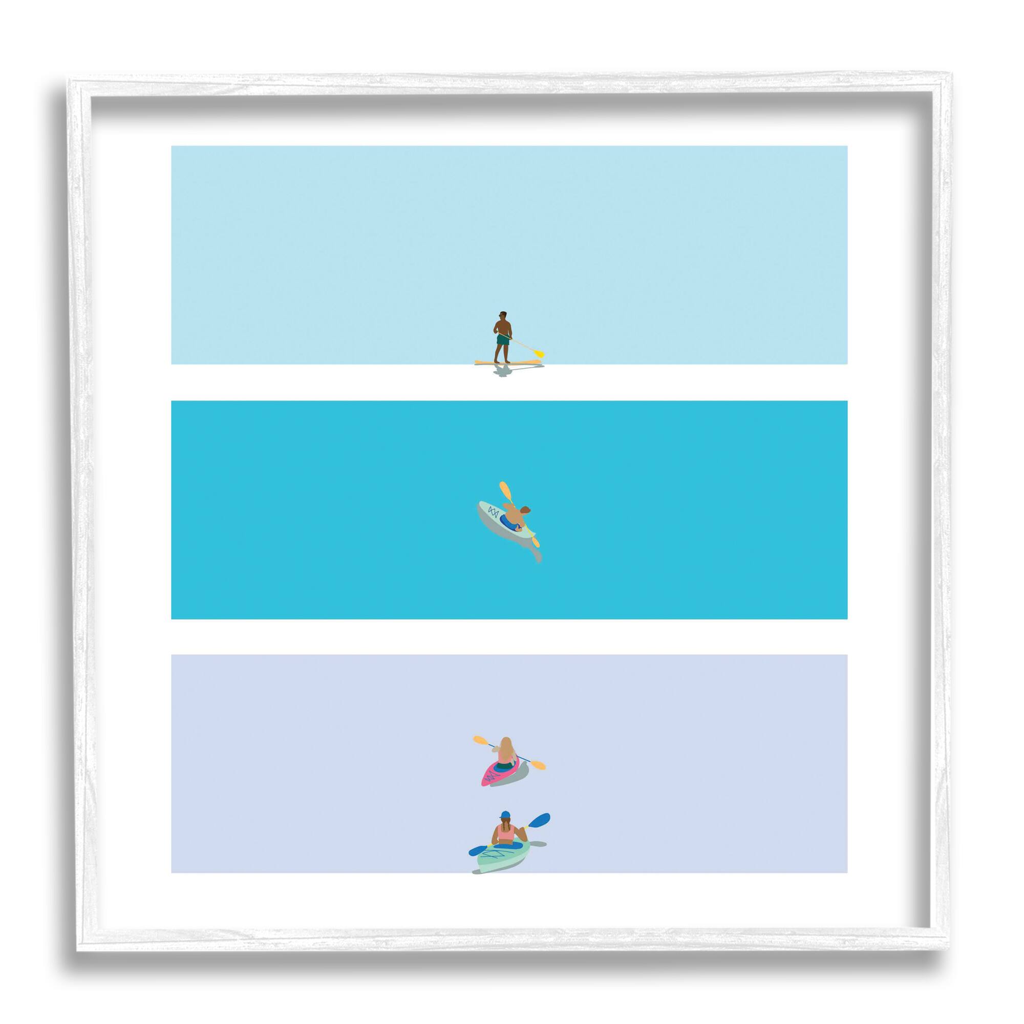 Stupell Industries Modern Paddle Boarding and Kayaks Athletes Summer Sports in Frame Wall Art