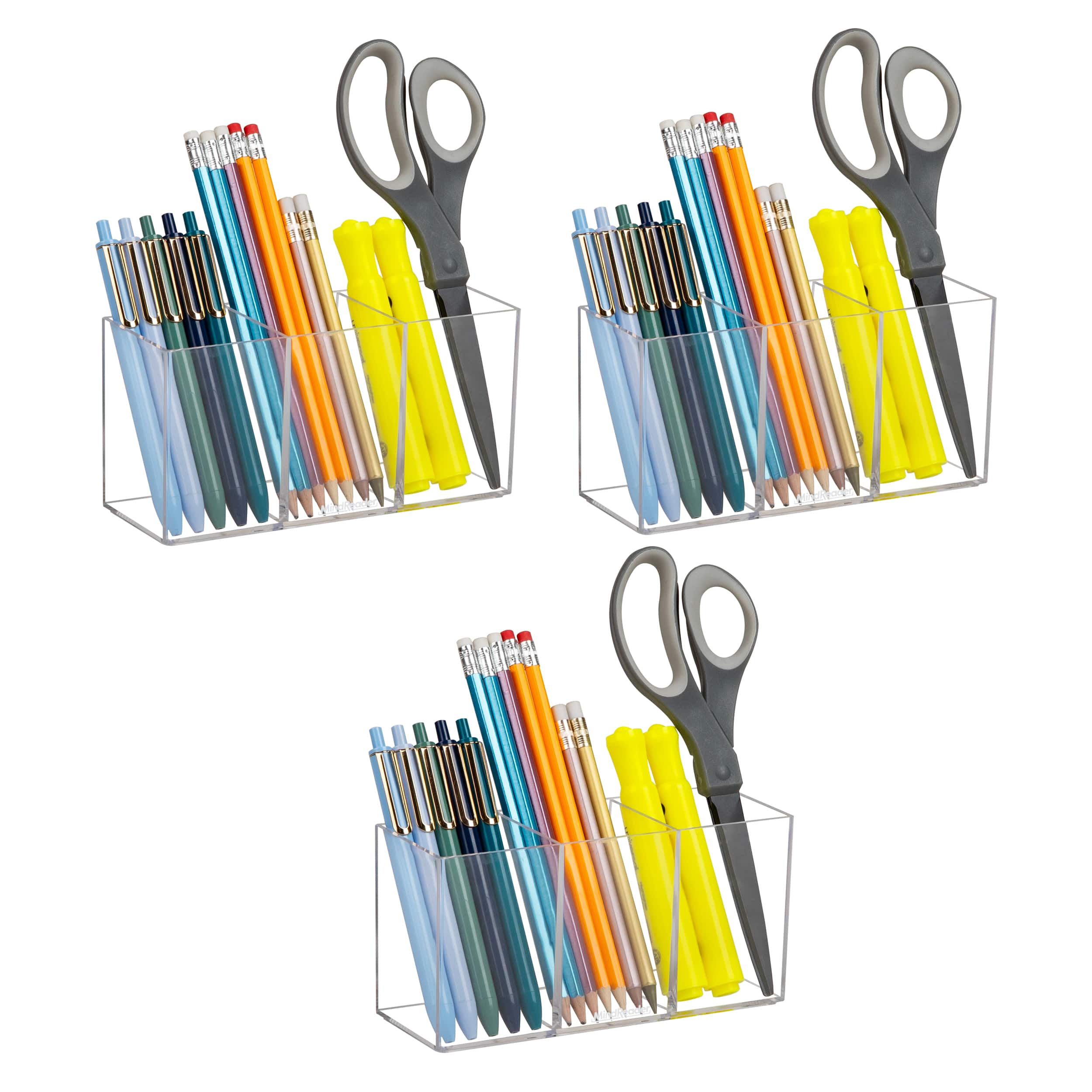 Mind Reader Pen and Accessories Holder, Desktop Organizer, Makeup Organizer, Office, Acrylic, Set of 3, Clear