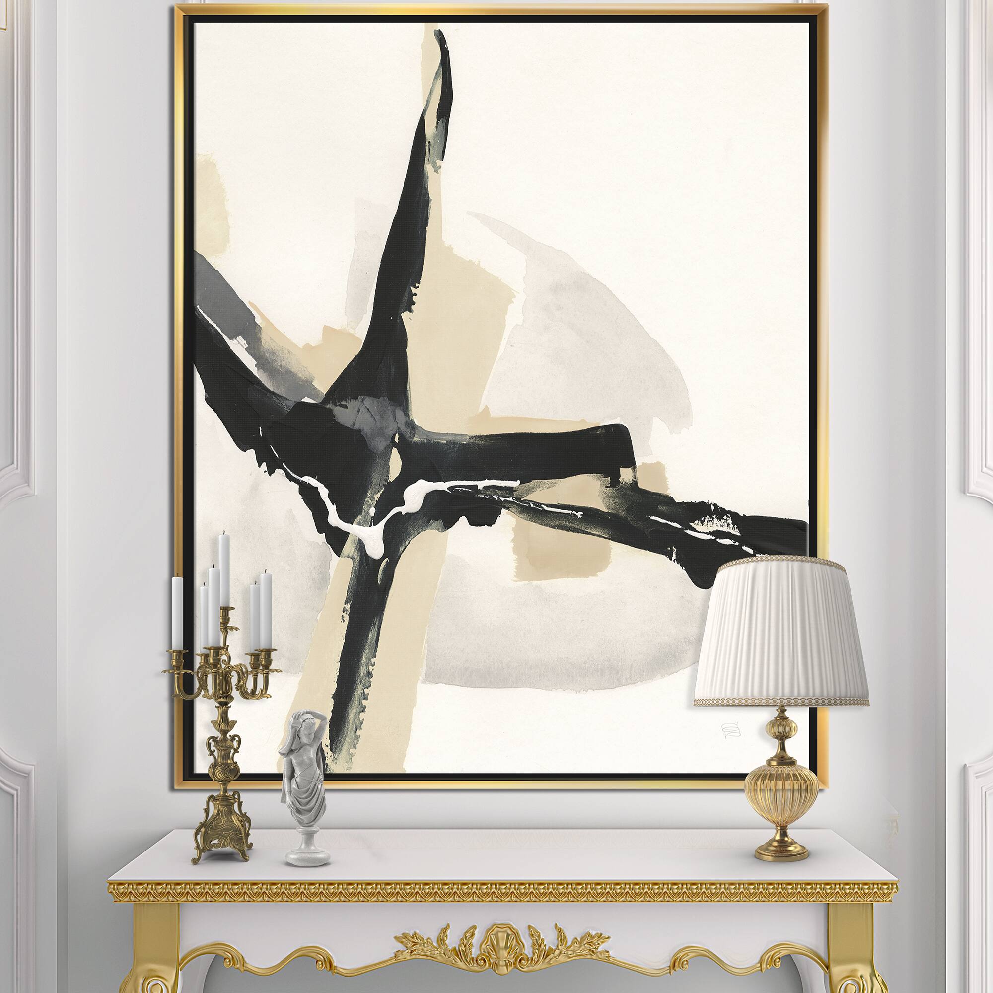 Designart - Creamy Tan Form II - Modern Glam Canvas in Gold Frame