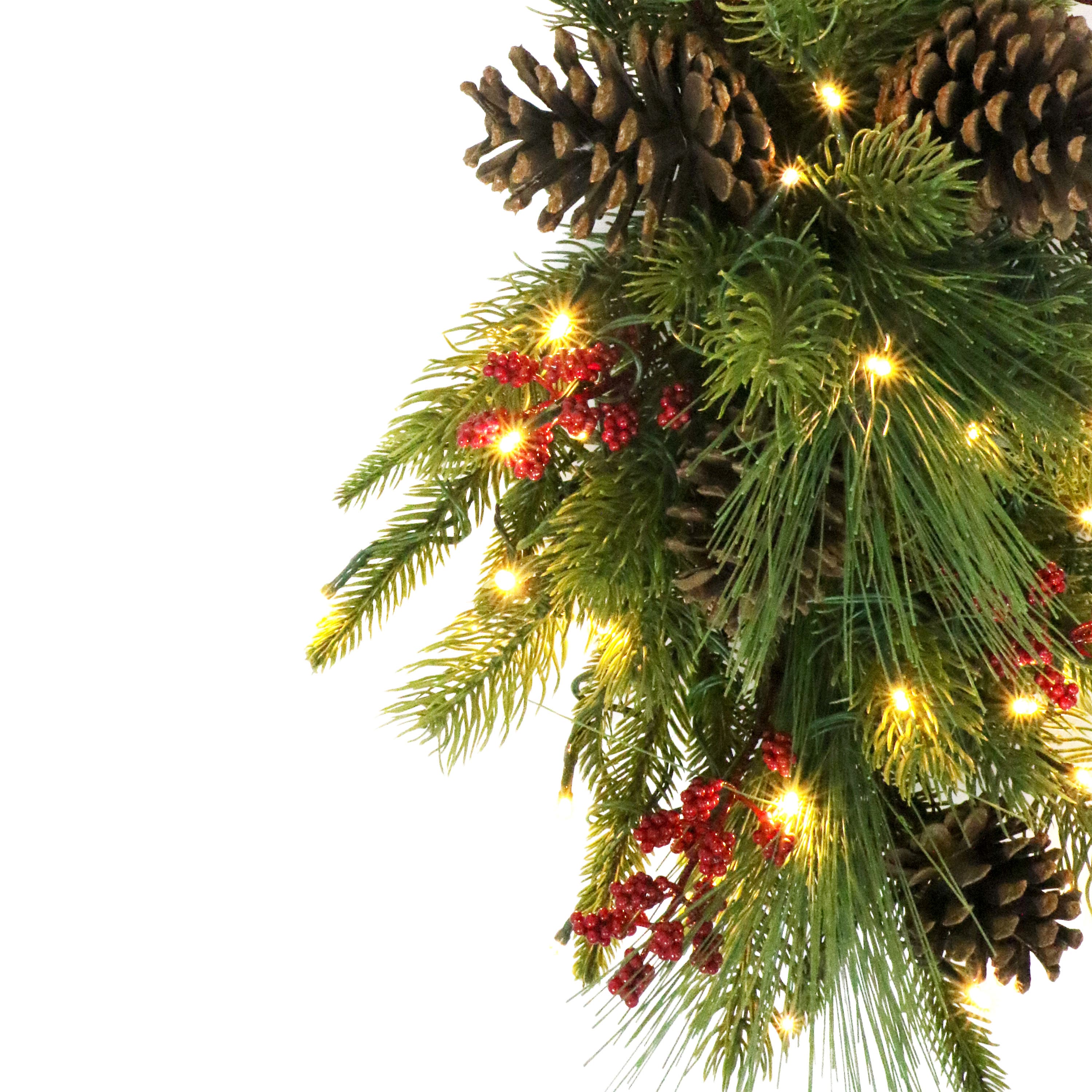 28" Pre-Lit Green Adorned Artificial Banister Swag with Pinecones & Berries
