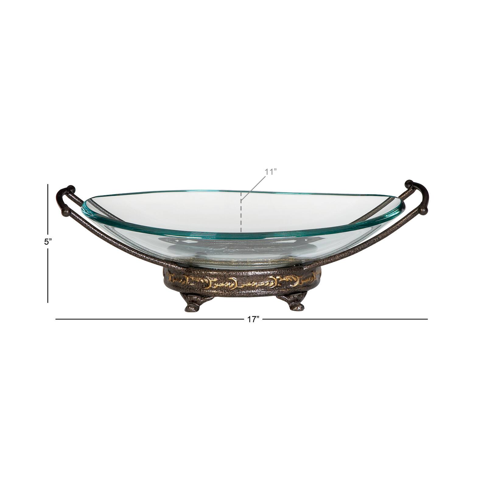 Gold Glass and Metal Traditional Serving Bowl, 5" x 17" x 11"