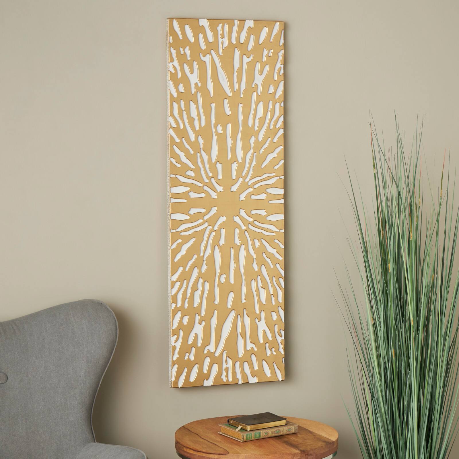 Gold & White Abstract Starburst Carved MDF Wall Décor