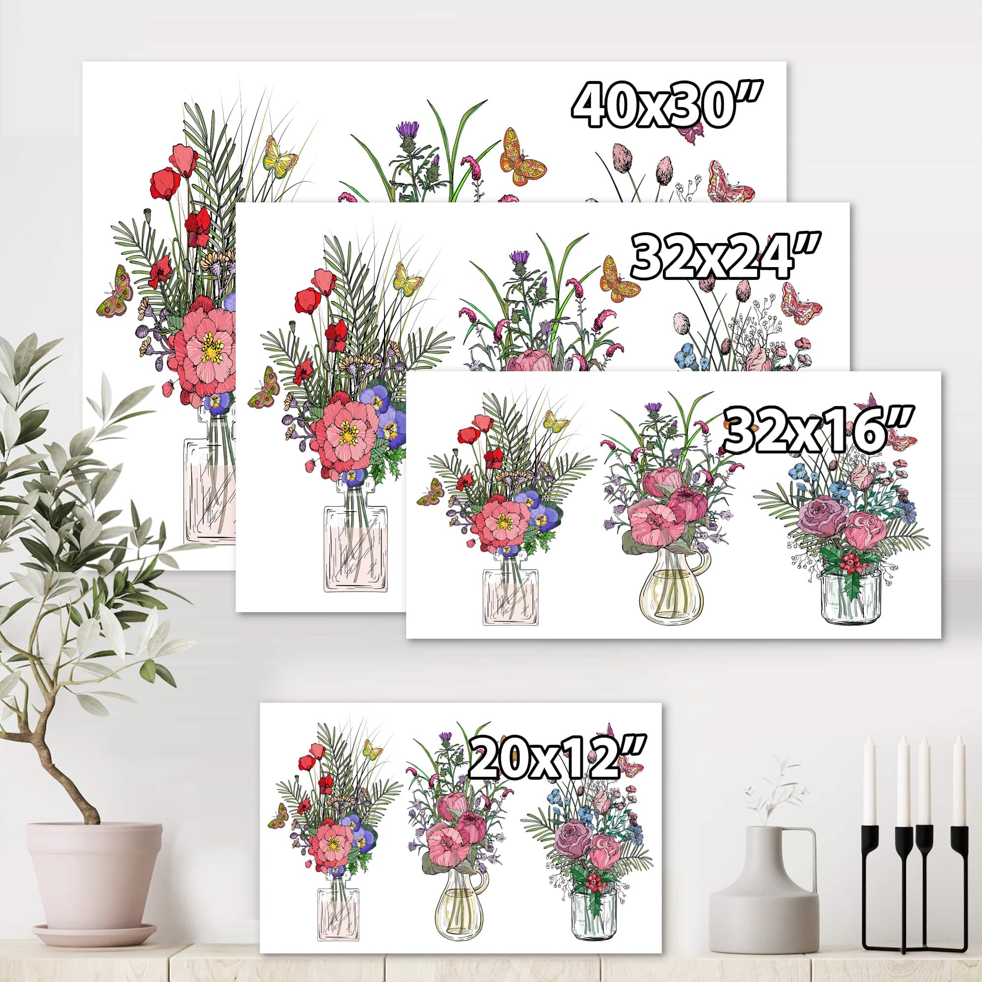 Designart - Bouquets Of Wildflowers In Transparent Vases II