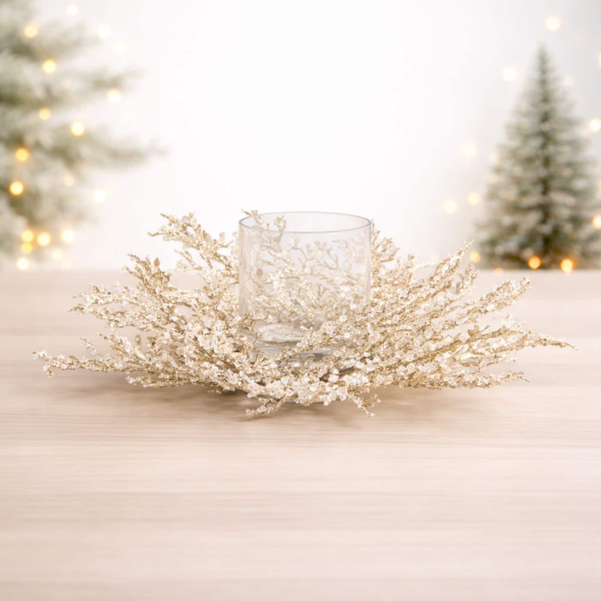 Melrose 16" Icy Pine Candle Holder Centerpiece