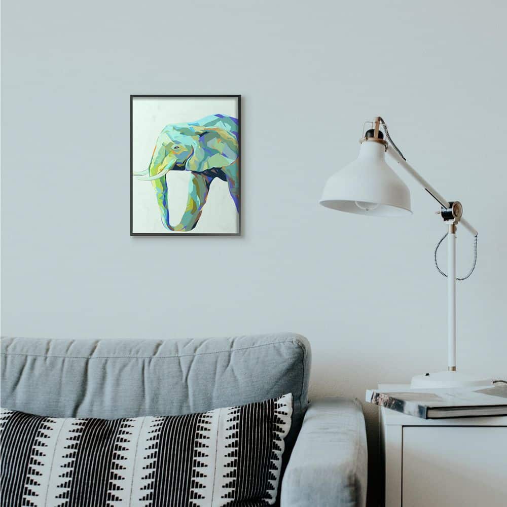 Stupell Industries Elephant Abstract Shapes Blue Green Animal Design in Frame Wall Art