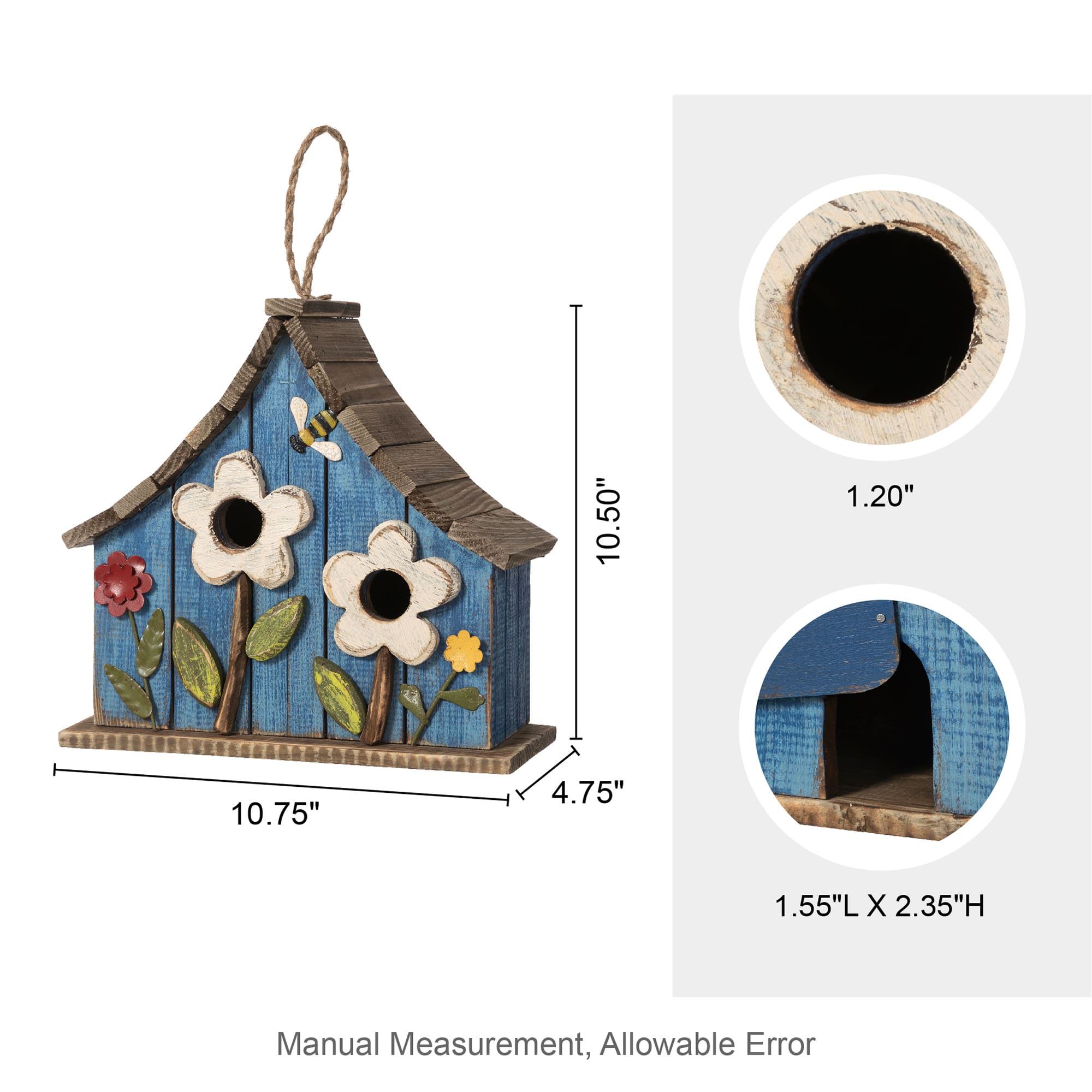 Glitzhome® 10.5" Distressed Wood Birdhouse with Flowers