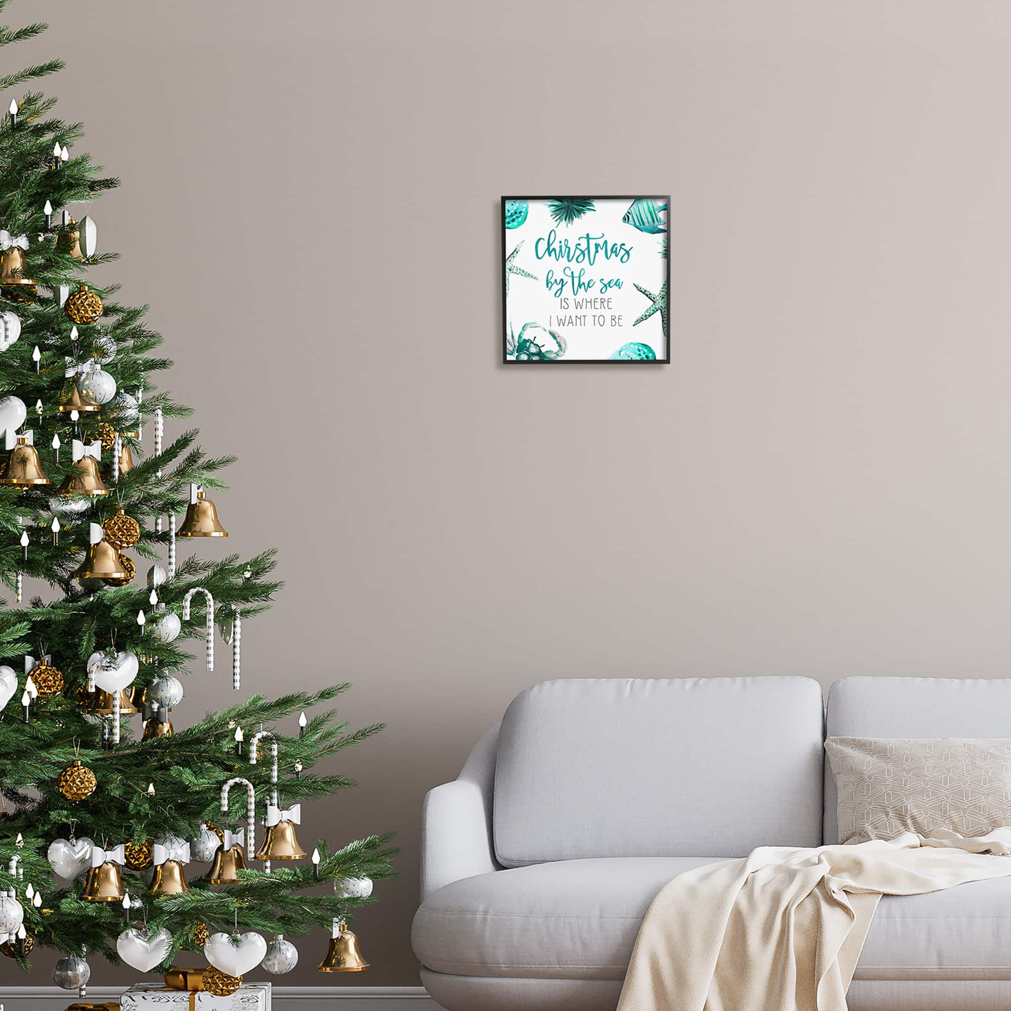 Stupell Industries Christmas By The Sea Phrase Framed Giclee Art