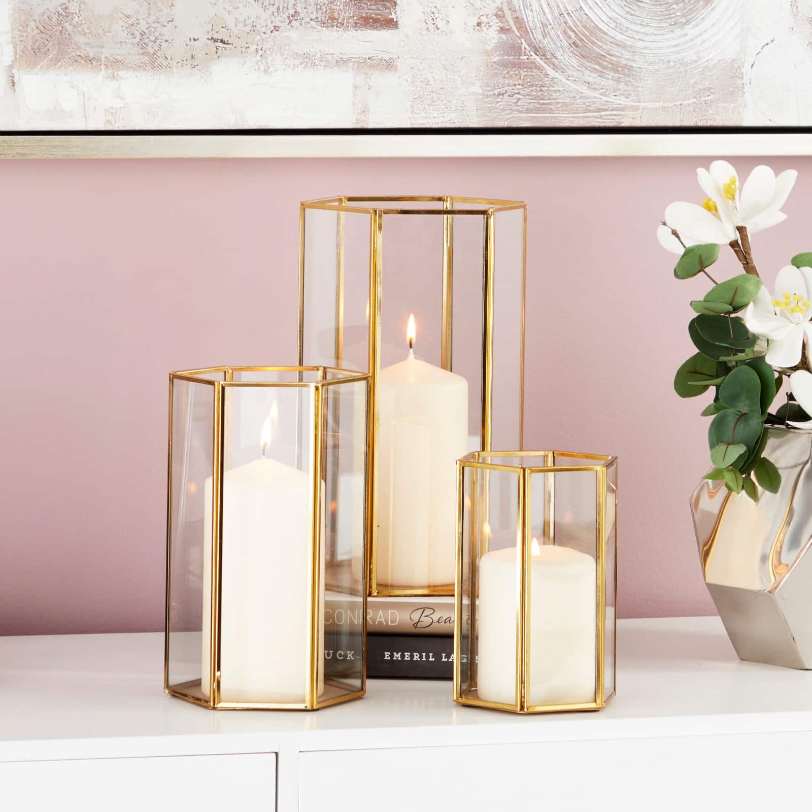 CosmoLiving by Cosmopolitan Gold Glass Modern Lantern Set