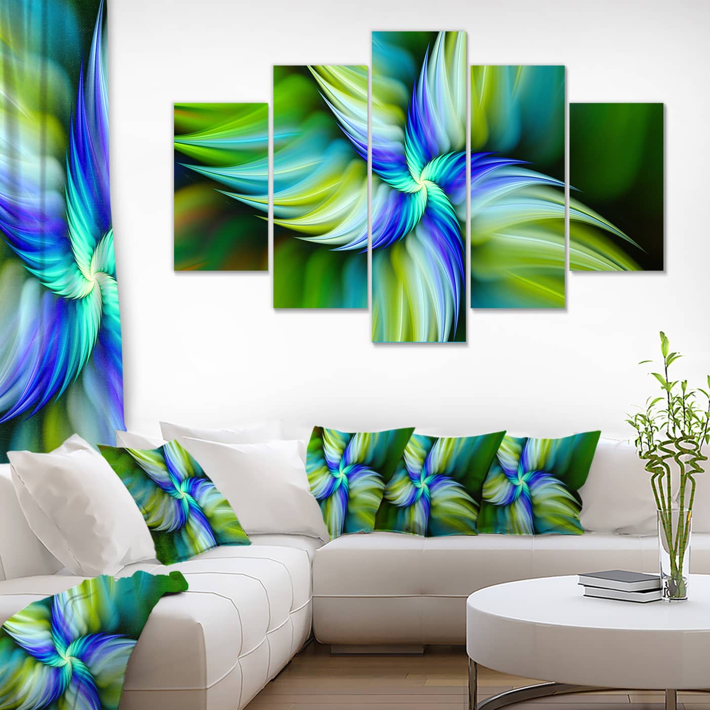Designart - Rotating Fractal Green Star - Large Floral Canvas Art Print