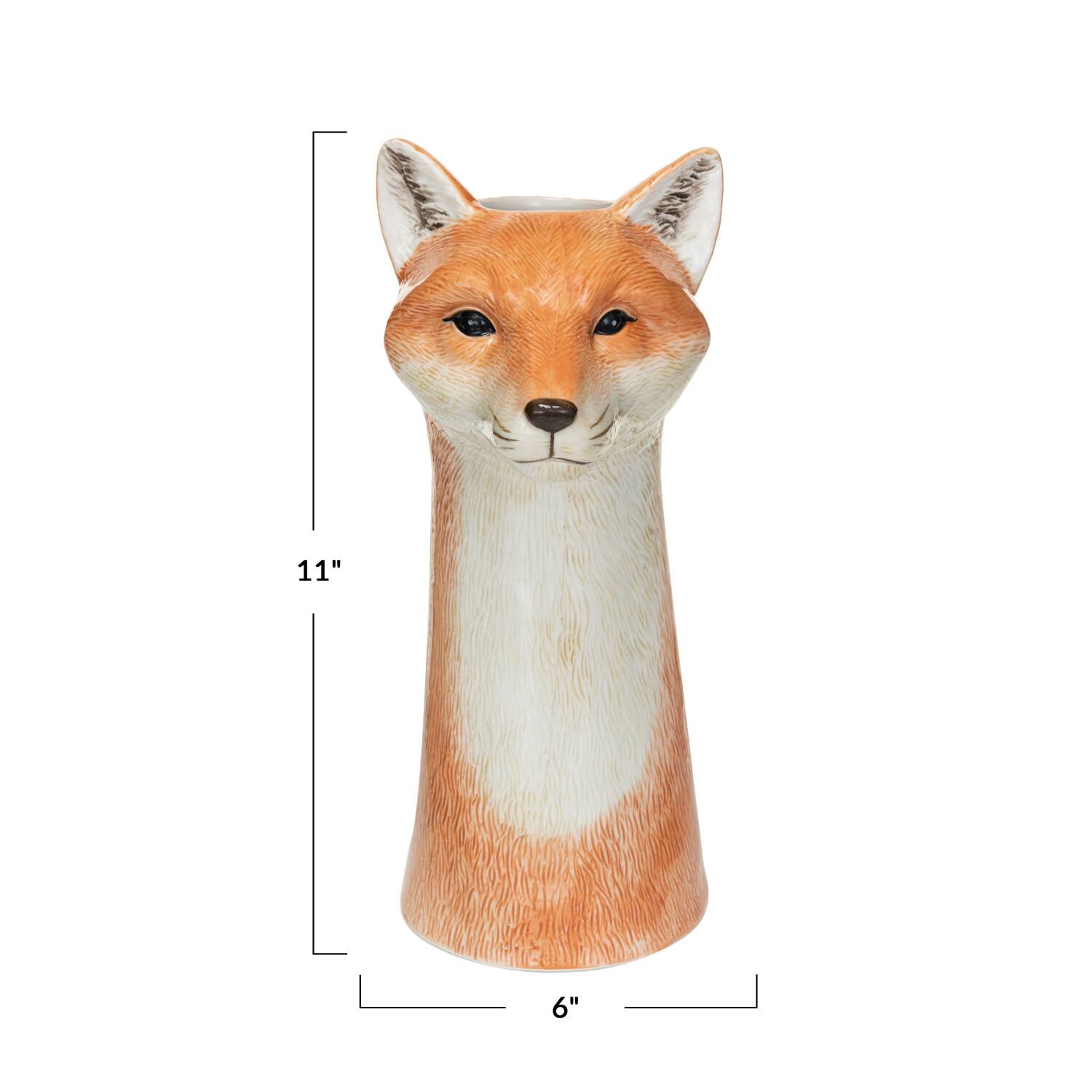 Hello Honey® 11" Orange Hand-Painted Decorative Stoneware Fox Vase