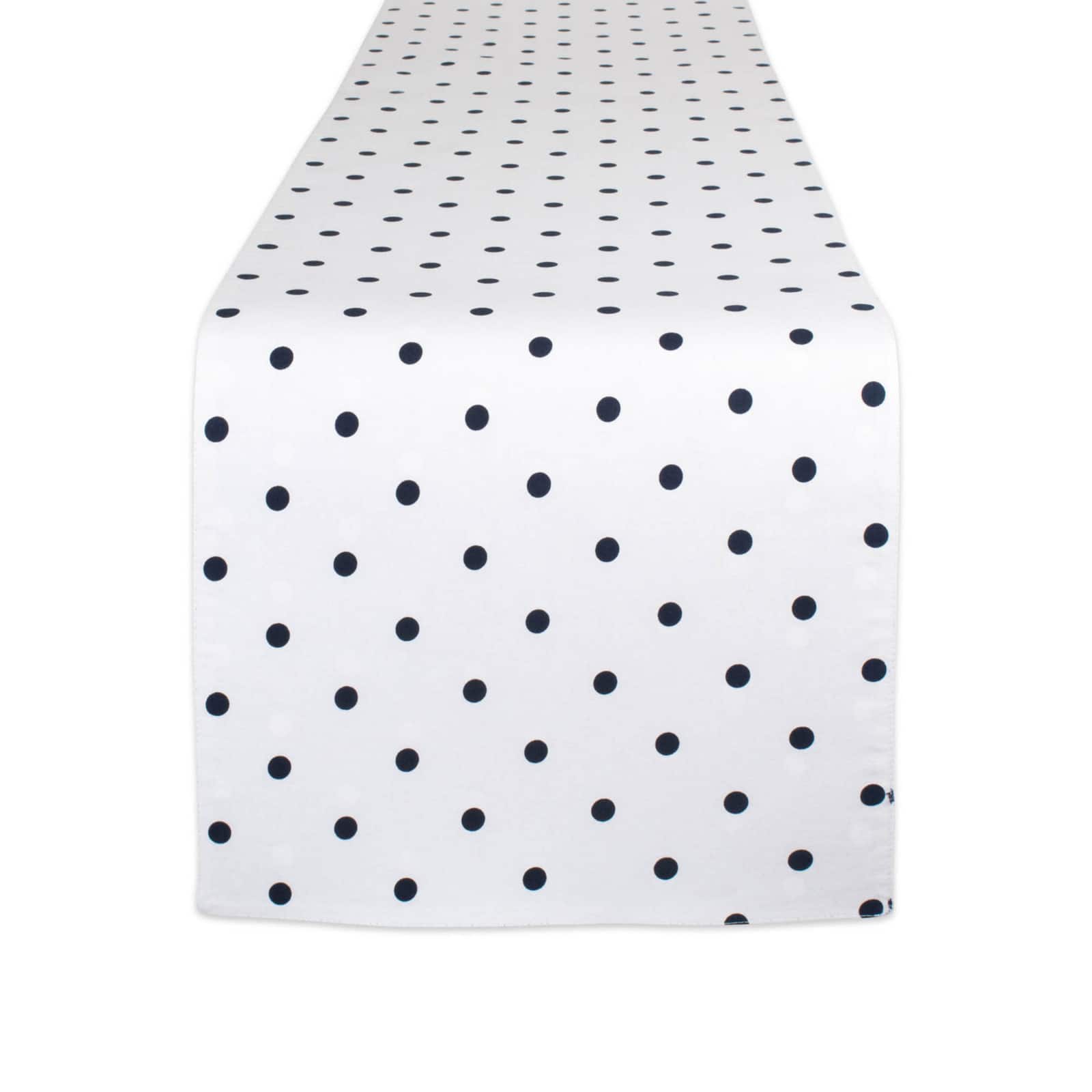 White/Navy Reversible Polka Dot Table Runner 14" x 90"