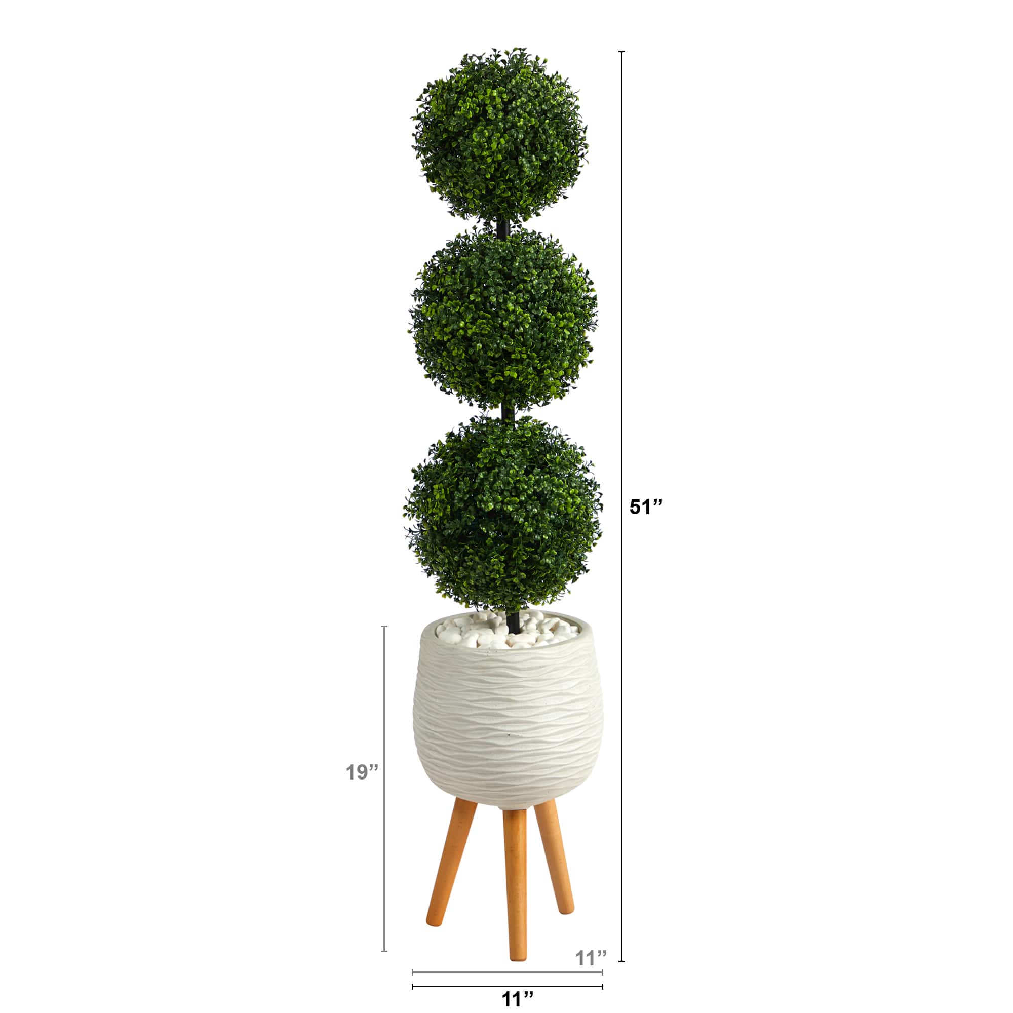 4.5ft. Boxwood Triple Ball Topiary Artificial Tree in White Planter with Stand (Indoor/Outdoor)