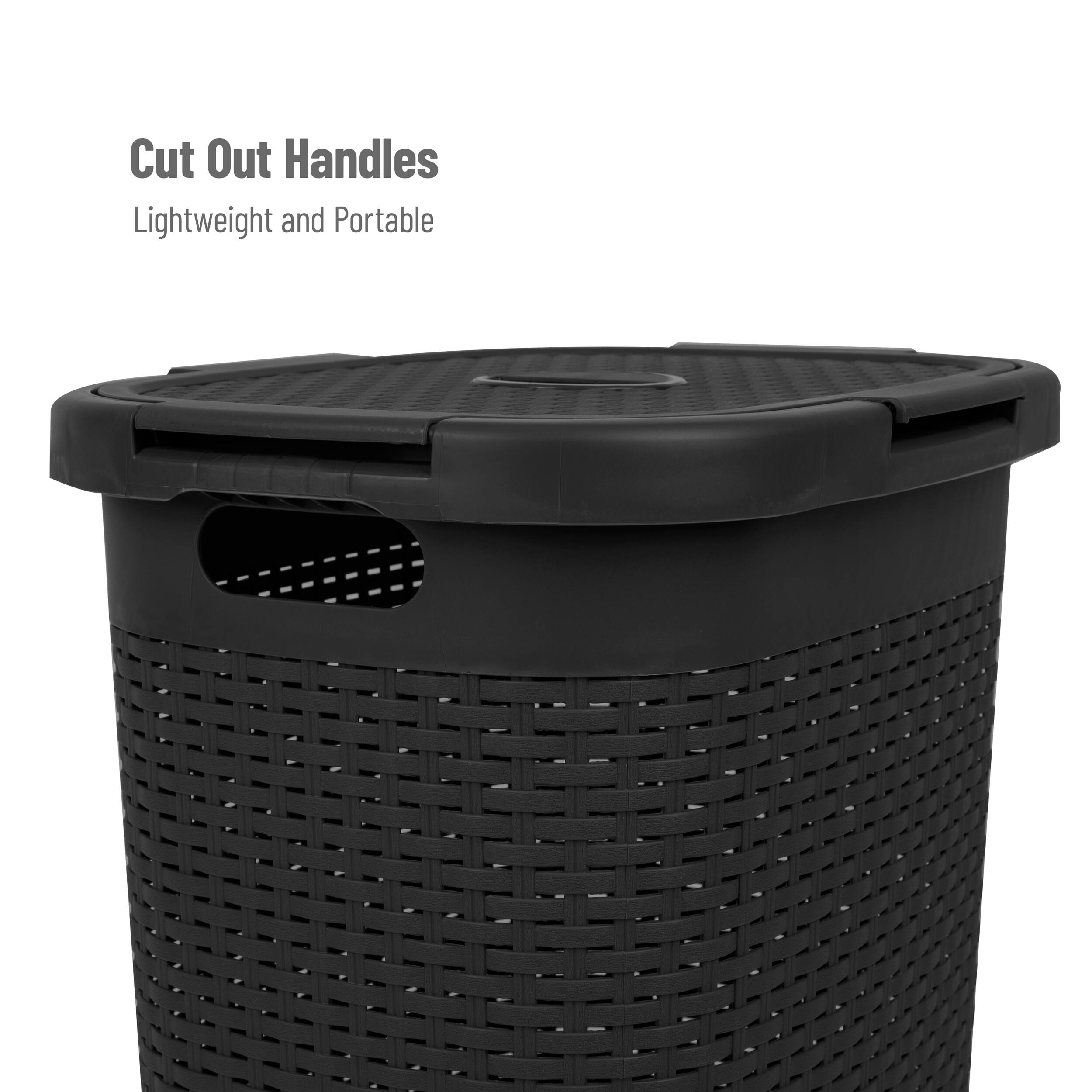 Mind Reader 60L Ventilated Slim Laundry Hamper with Cut Out Handles & Attached Hinged Lid