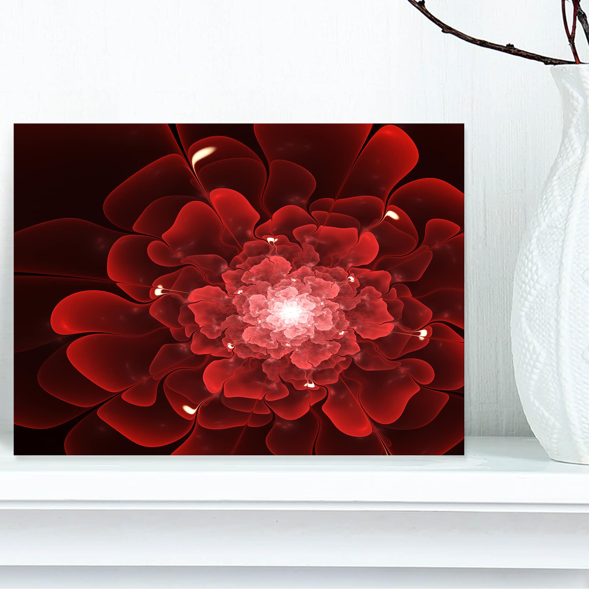 Designart - Fractal Flower Clear Red Digital Art