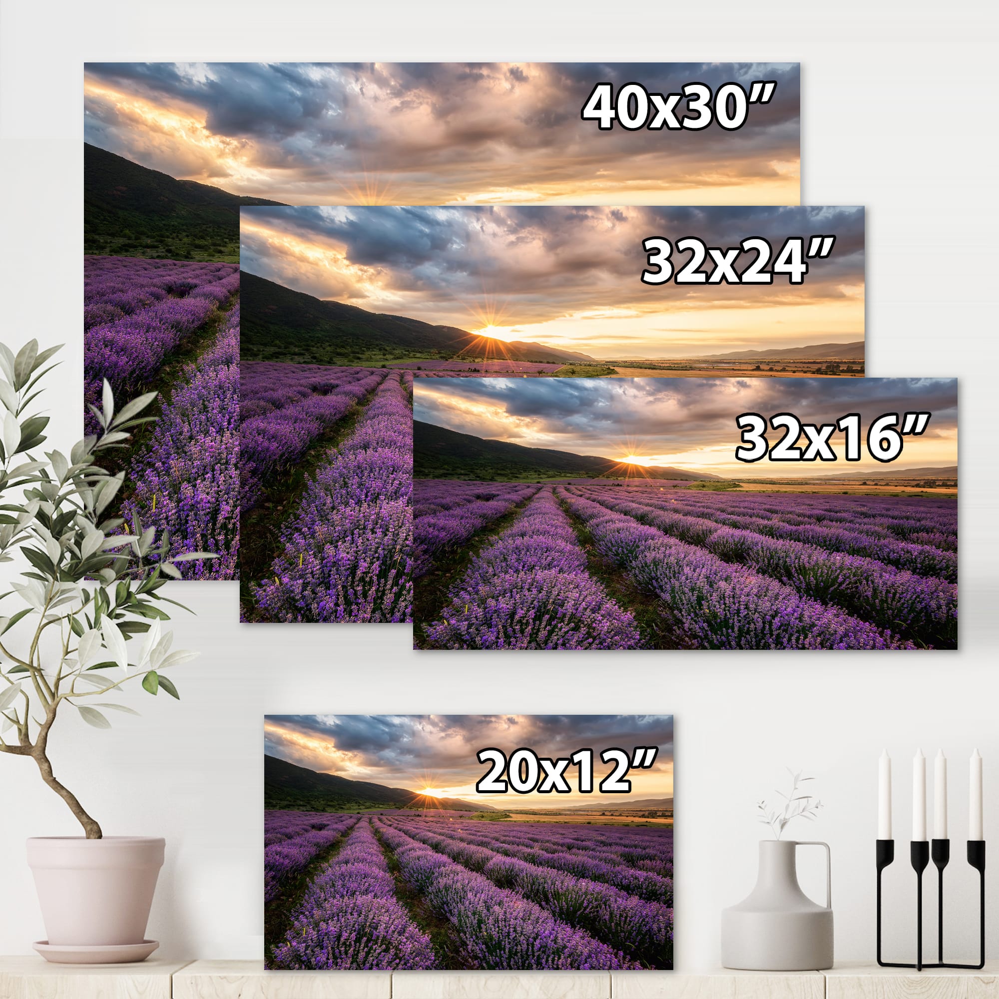 Designart - Sunrise & Dramatic Clouds Over Lavender Field VI - Farmhouse Canvas Wall Art Print