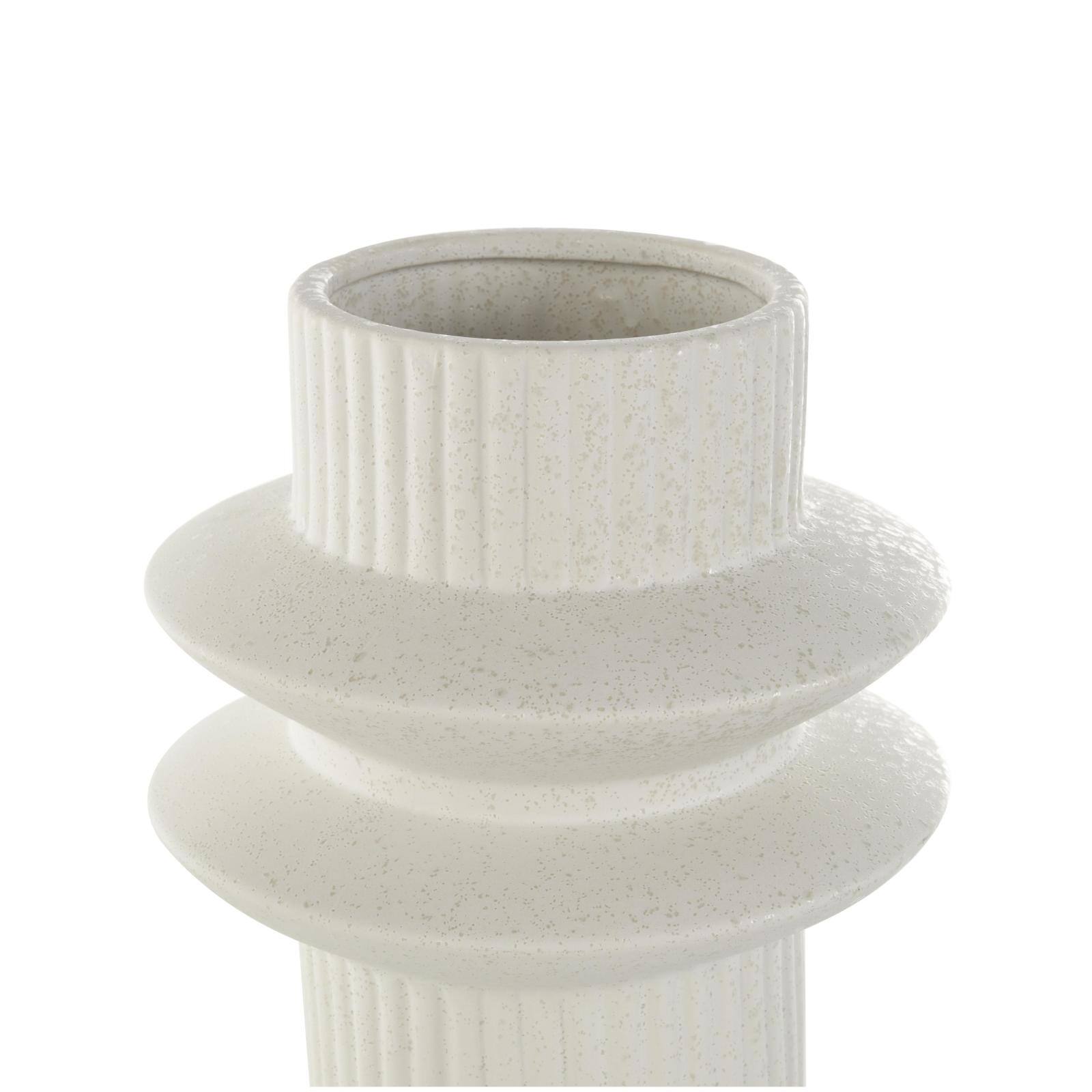 White Ceramic Abstract Ribbed Vase with Speckled Texturing