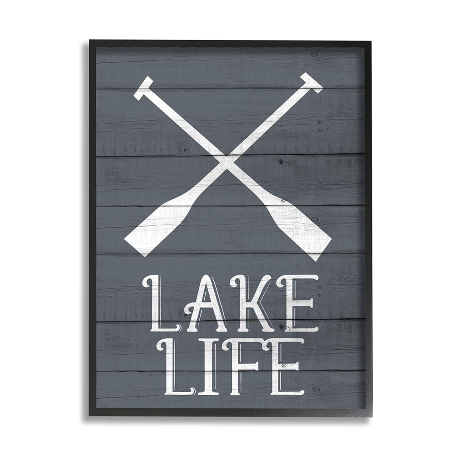 Stupell Industries Nautical Blue Lake Life Phrase Rustic Boat Oars Framed Wall Art