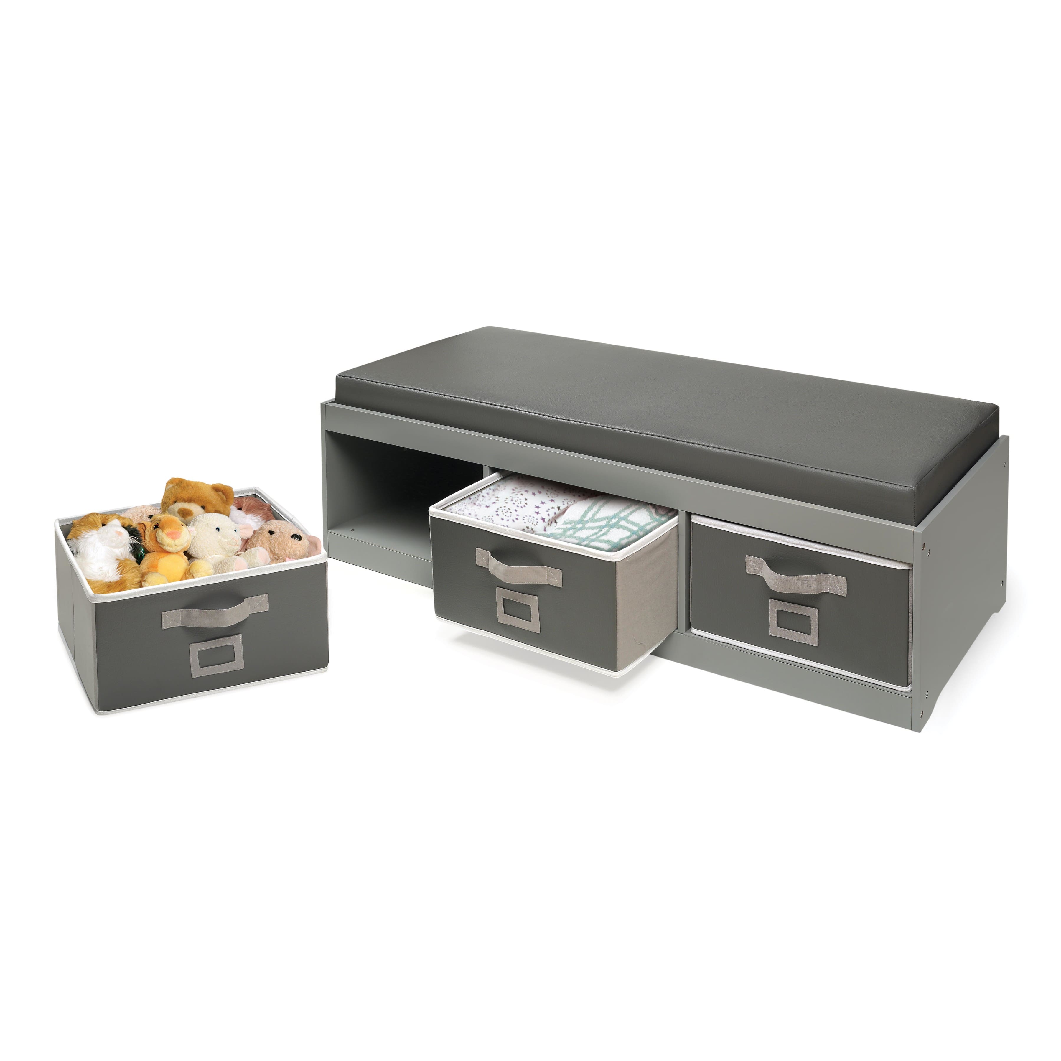 Badger Basket Kid's Cushioned Storage Bench With Three Bins