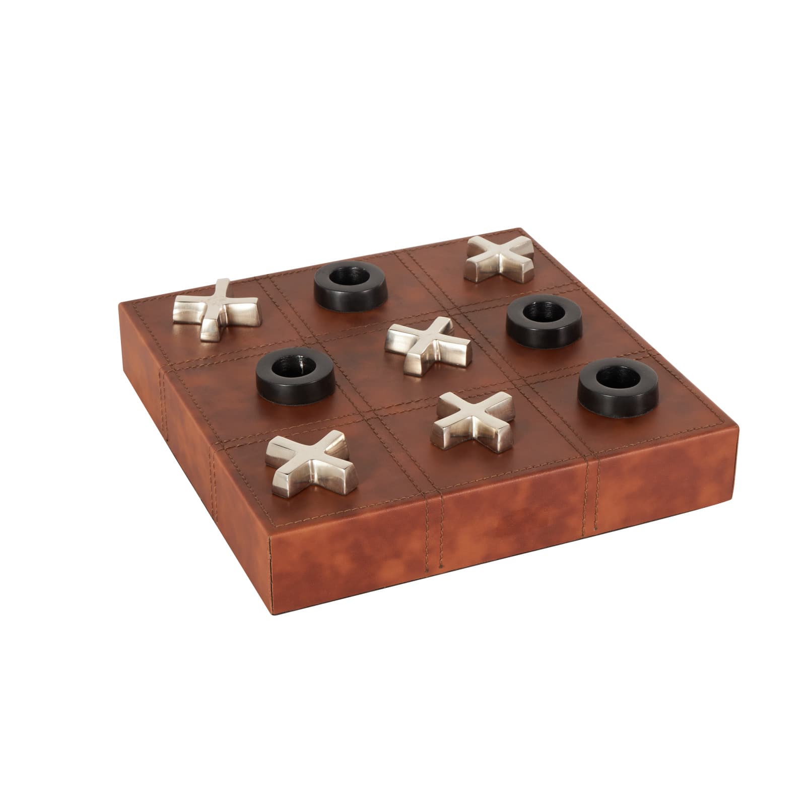 12" Brown Faux Leather Tic Tac Toe Game Set